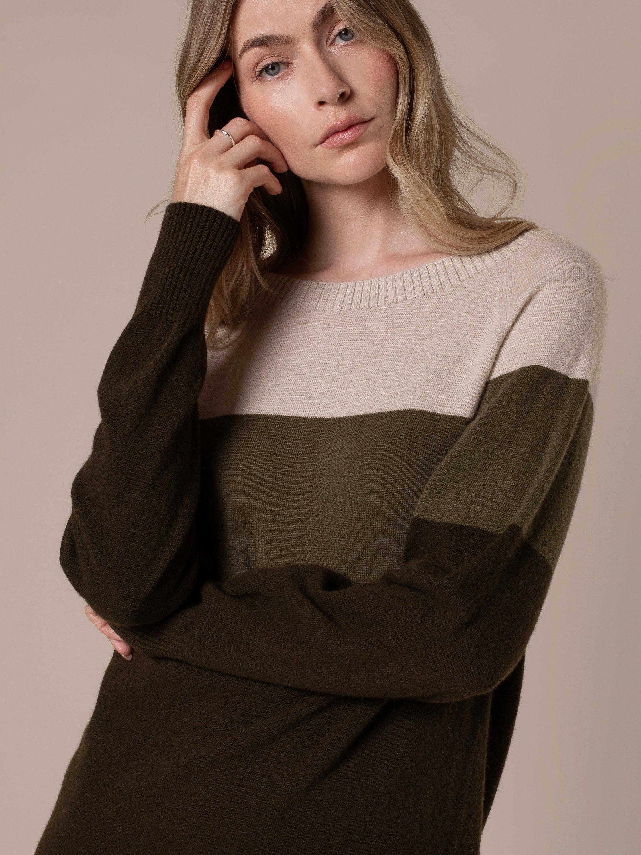 Product image 3 of 10, which shows Celtic & Co. Block Colour Long Sleeve Wool Mini Dress, Khaki Multi, XS