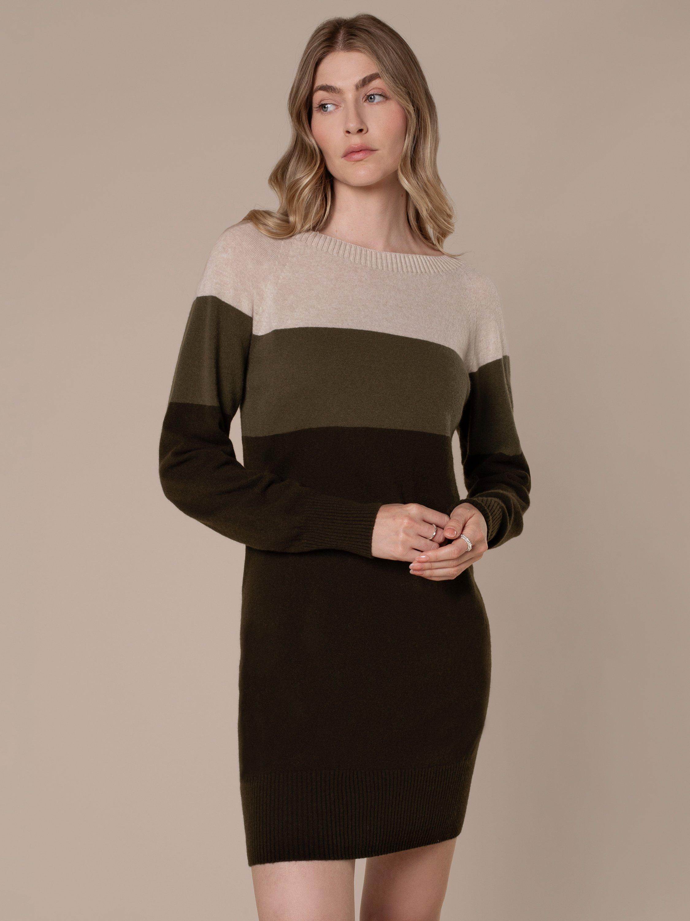 Product image 6 of 10, which shows Celtic & Co. Block Colour Long Sleeve Wool Mini Dress, Khaki Multi, XS