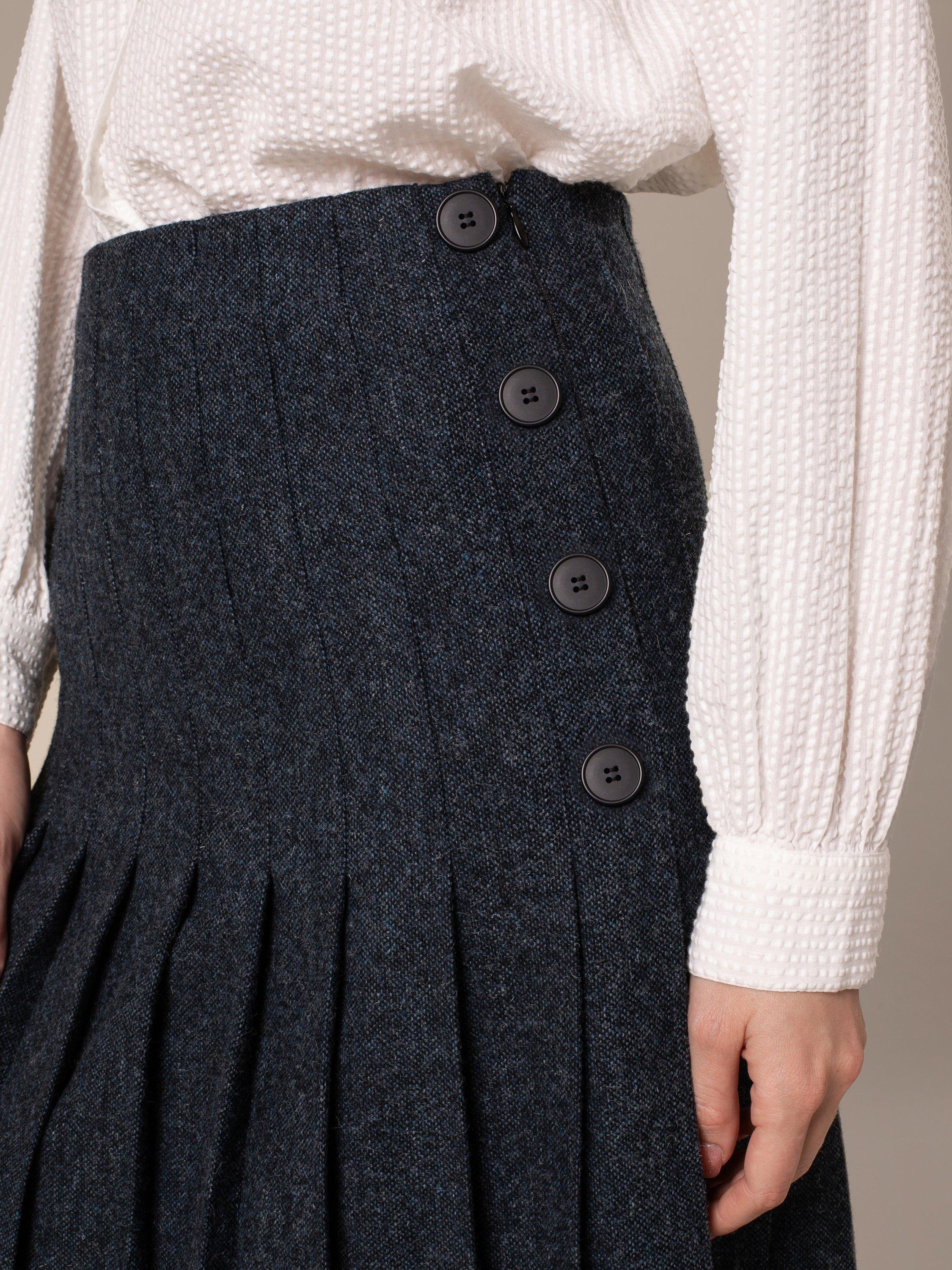Product image 4 of 8, which shows Celtic & Co. Button Detail Pleated Midi Skirt, Dark Navy, 8
