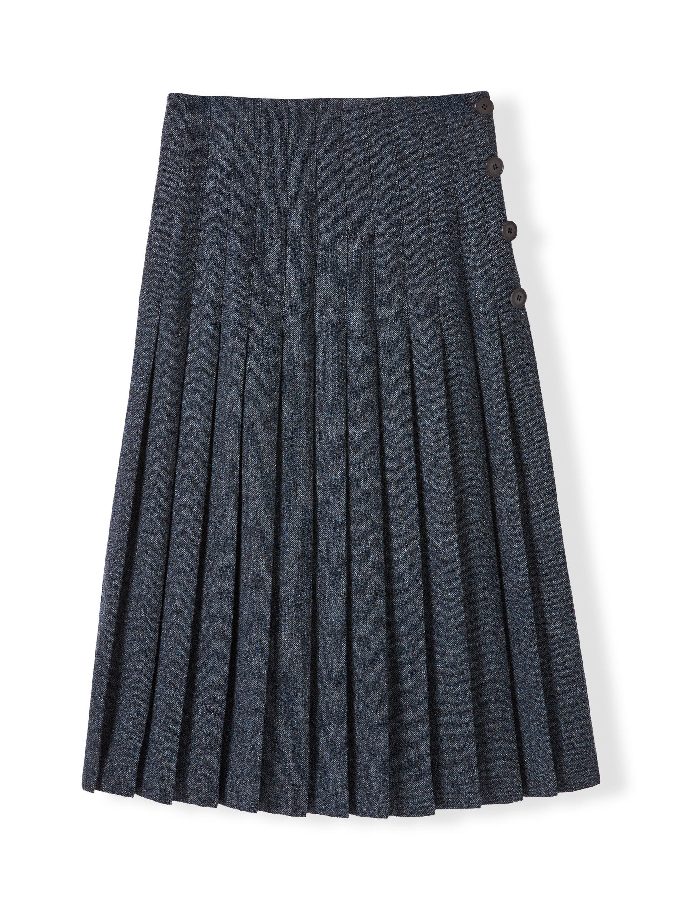 Product image 5 of 8, which shows Celtic & Co. Button Detail Pleated Midi Skirt, Dark Navy, 8