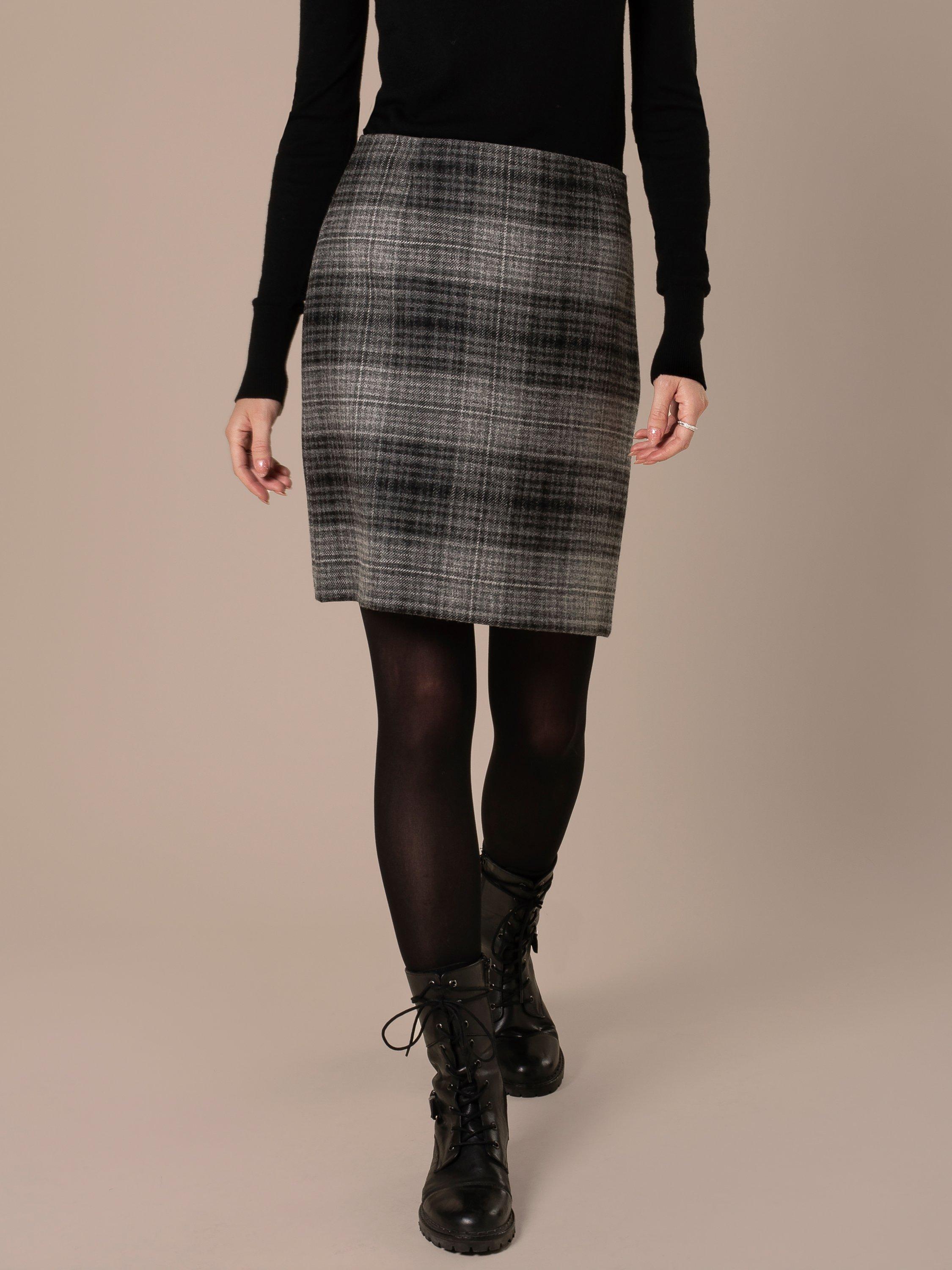 Product image 1 of 7, which shows Celtic & Co. High Rise Celt Wool Mini Skirt, Black/Grey, 8