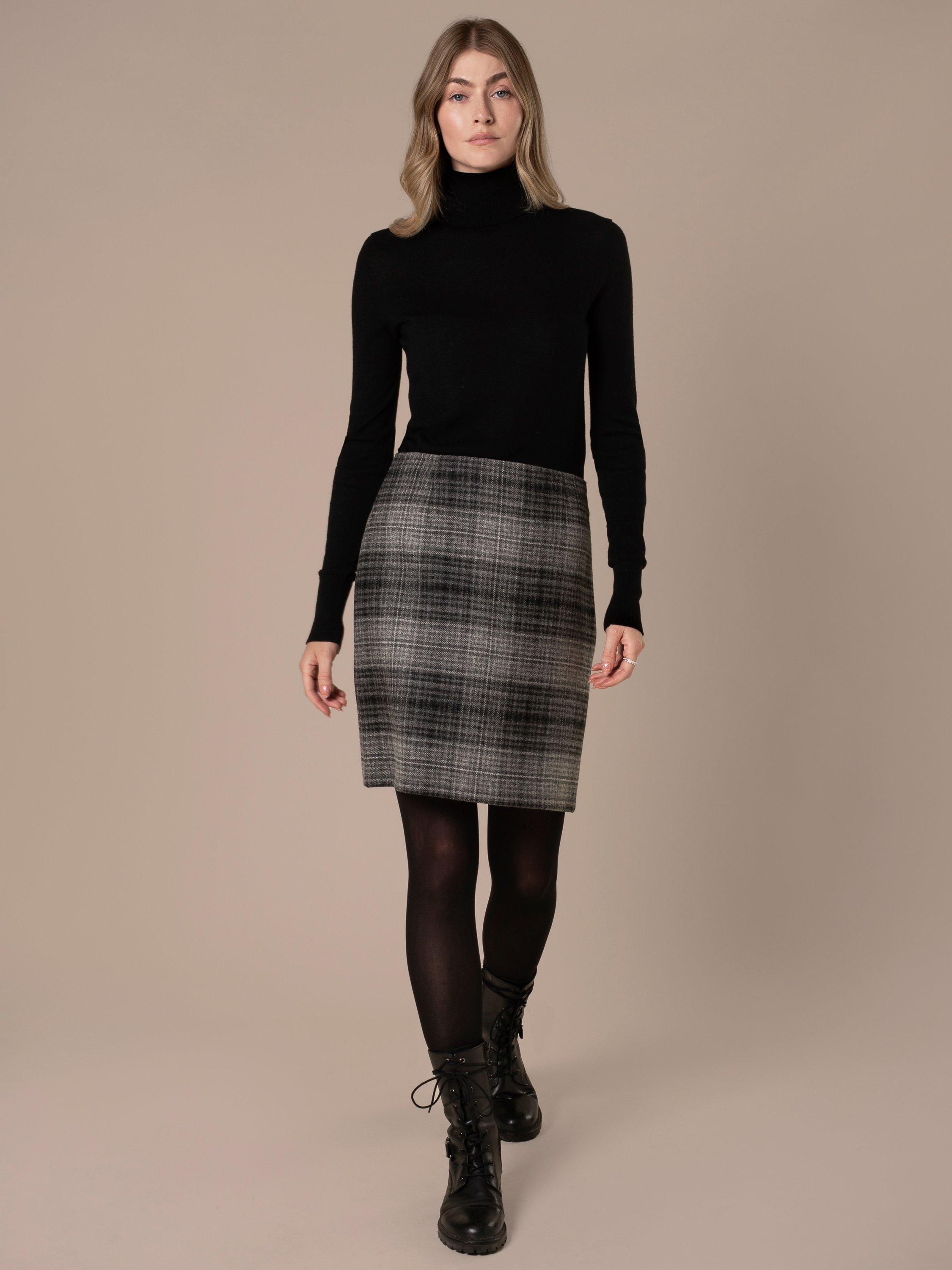 Product image 2 of 7, which shows Celtic & Co. High Rise Celt Wool Mini Skirt, Black/Grey, 8