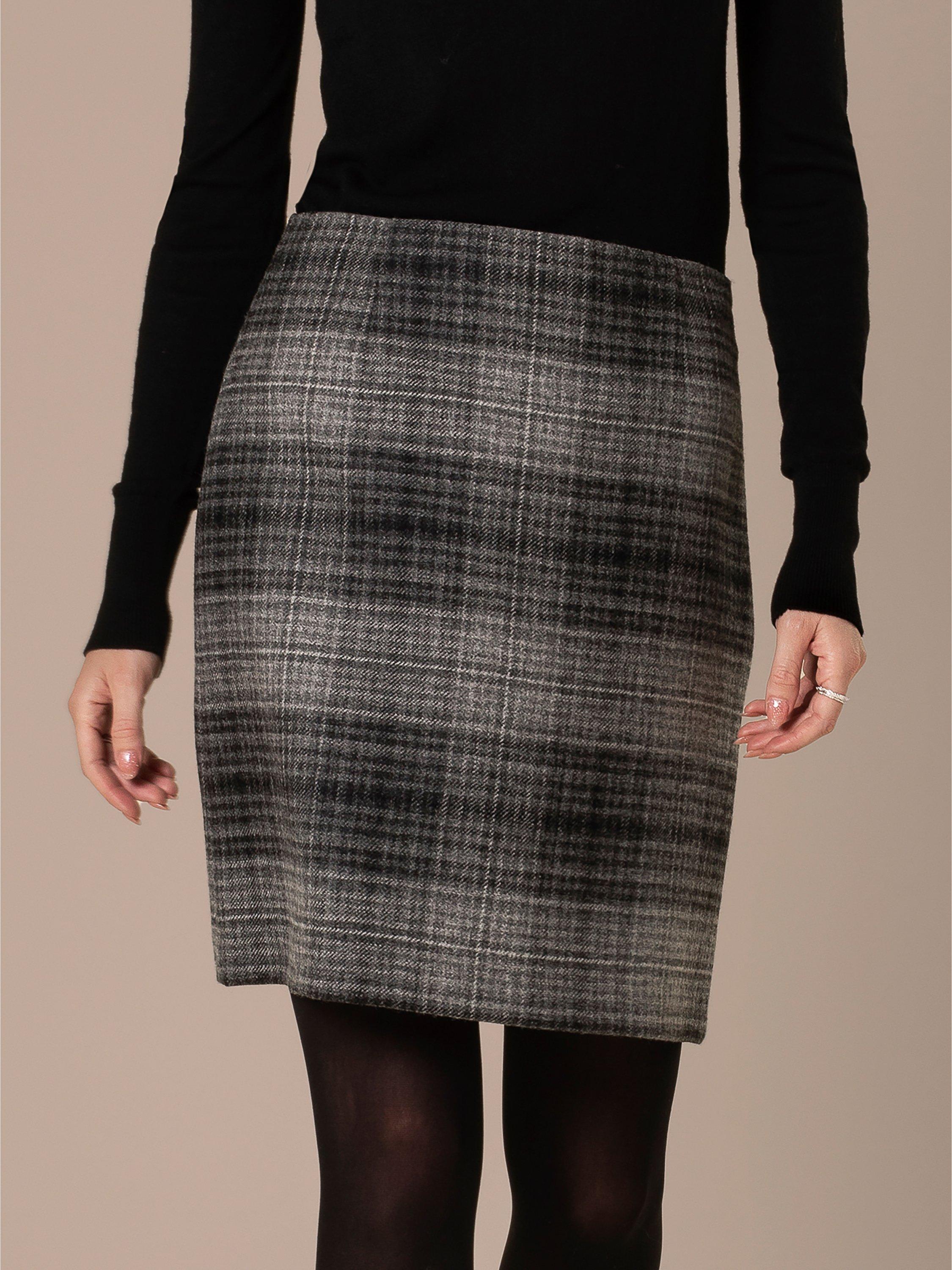 Product image 3 of 7, which shows Celtic & Co. High Rise Celt Wool Mini Skirt, Black/Grey, 8