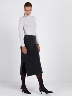 Celtic & Co. Josie Pure Wool Knitted Skirt, Charcoal Marl, Charcoal Marl