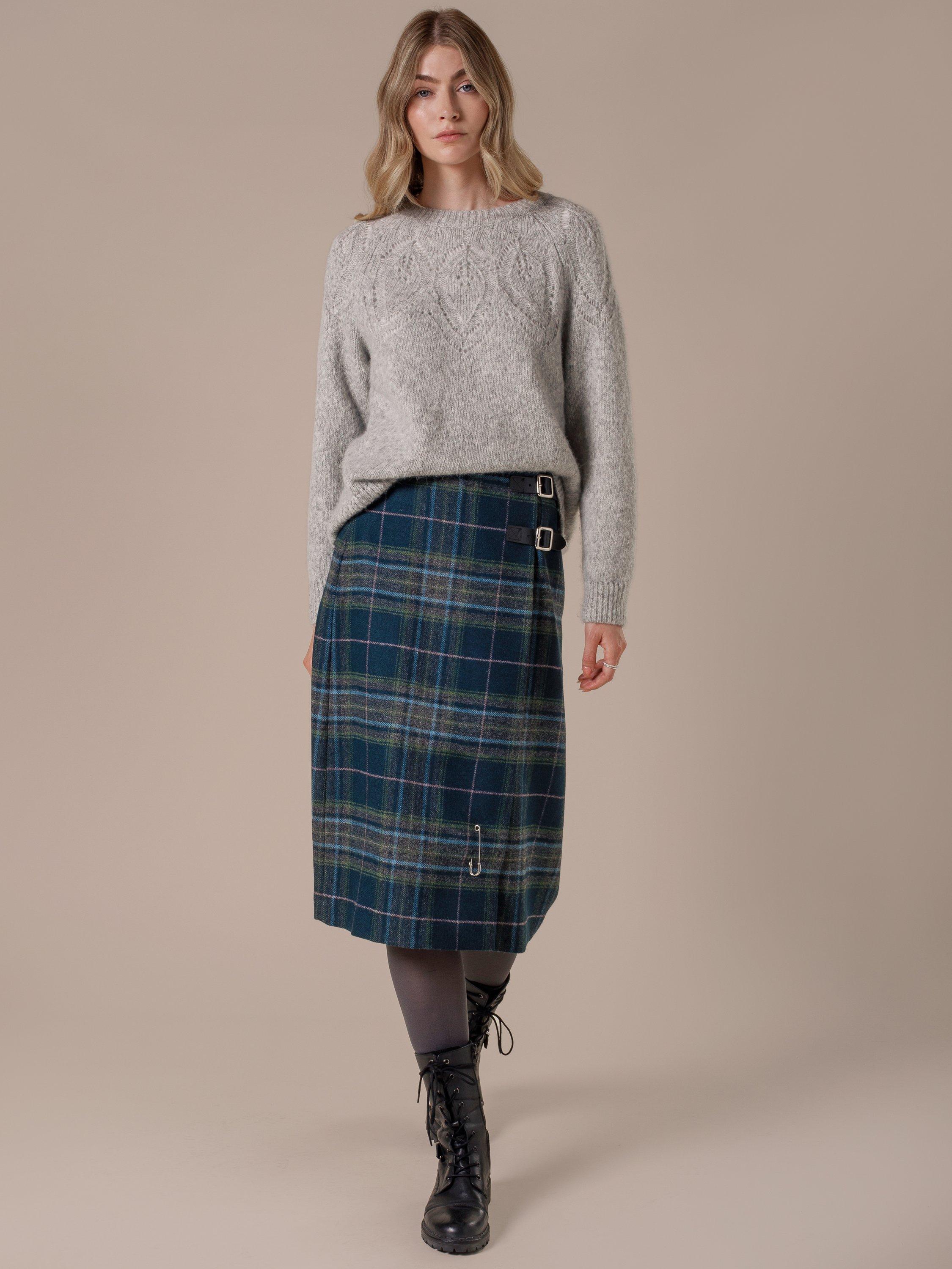 Product image 1 of 6, which shows Celtic & Co. Wool Midi Celt Kilt Skirt, Tartan Multi, 8