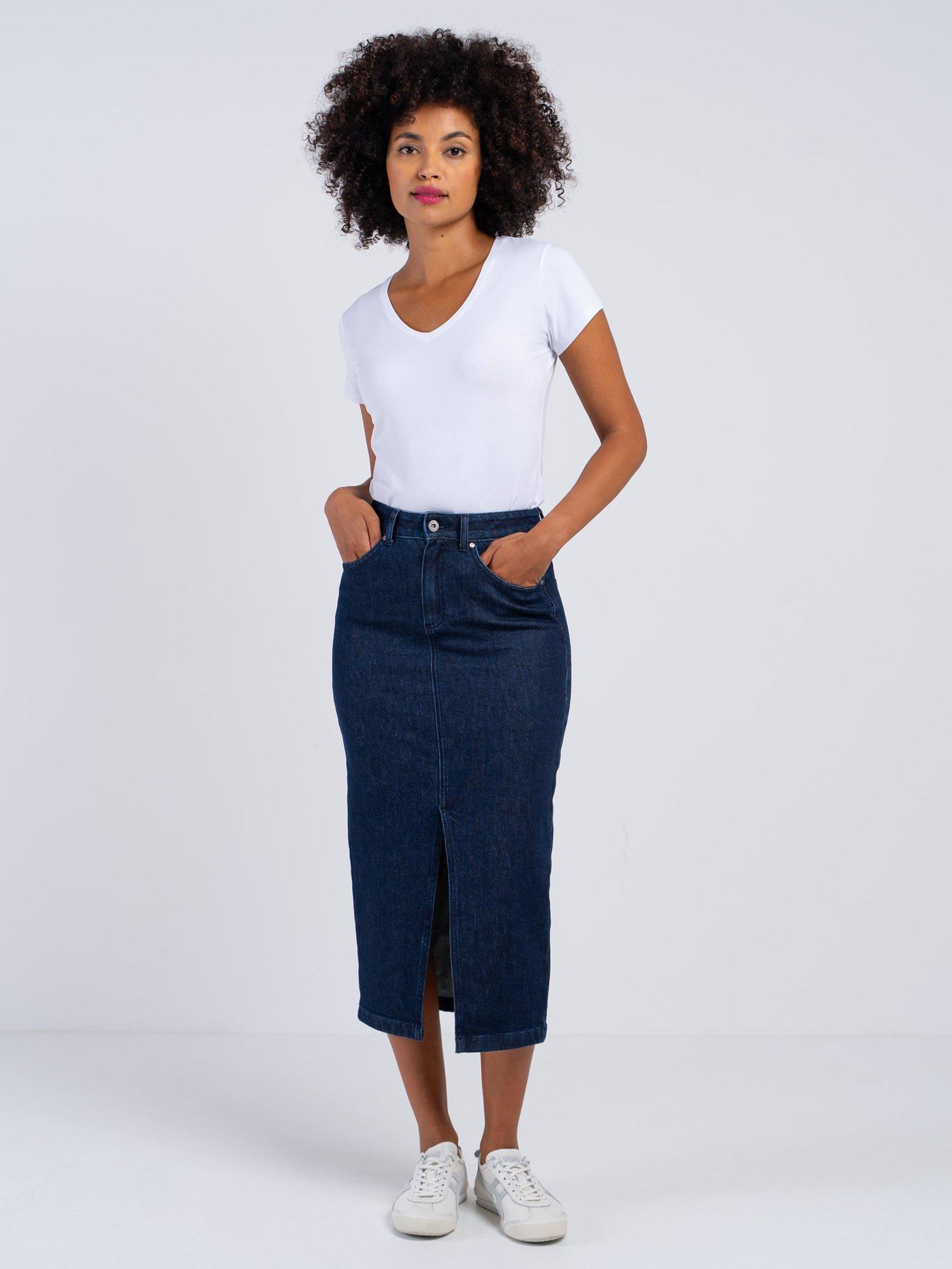 Product image 1 of 7, which shows Celtic & Co. Darla Denim Midi Skirt, Dark Denim, 8