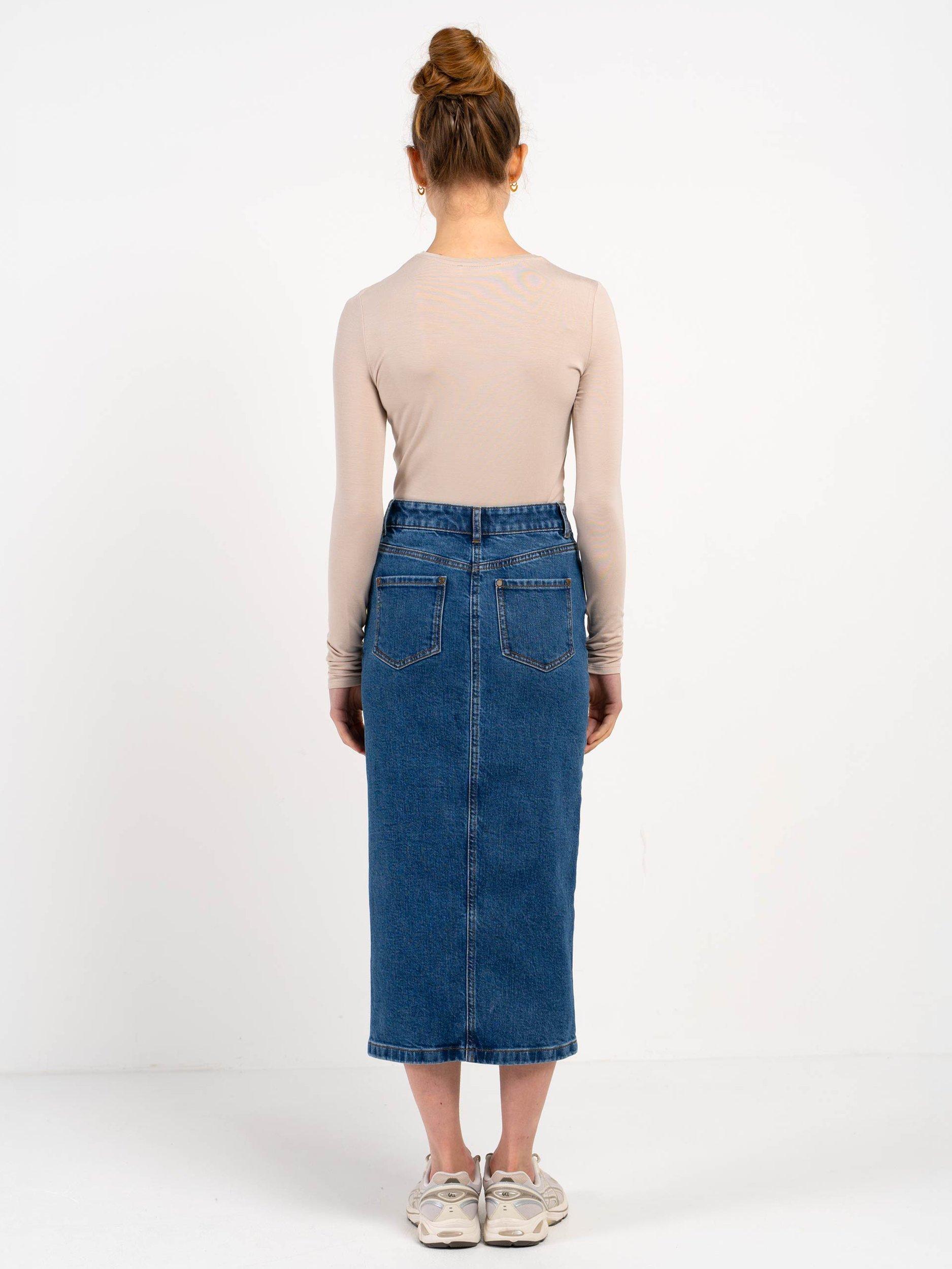 Product image 2 of 6, which shows Celtic & Co. Darla Denim Midi Skirt, Mid Denim, 8