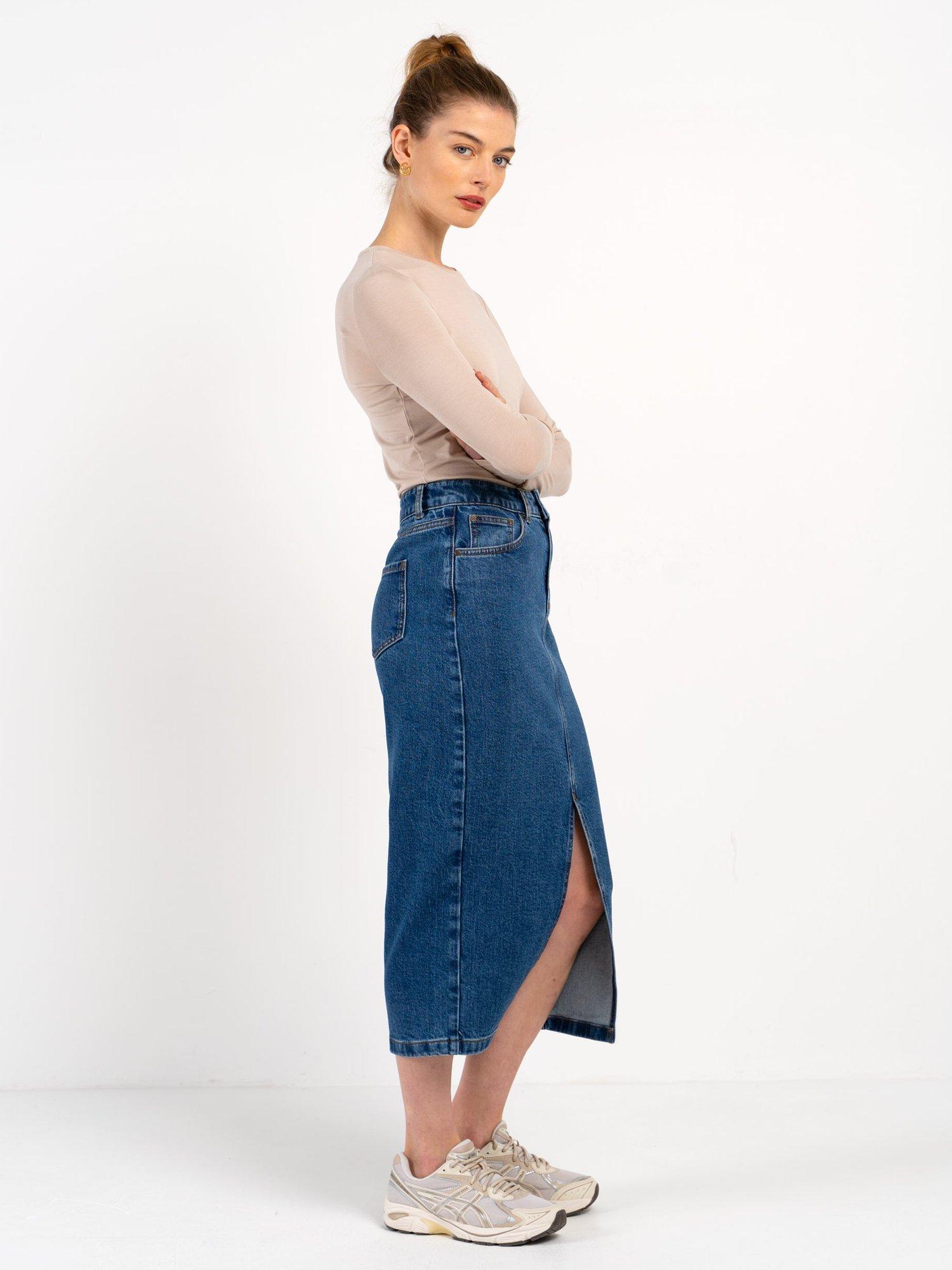Product image 3 of 6, which shows Celtic & Co. Darla Denim Midi Skirt, Mid Denim, 8