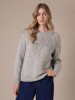Celtic & Co. Leaf Yoke Print Alpaca Blend Jumper, Silver Grey