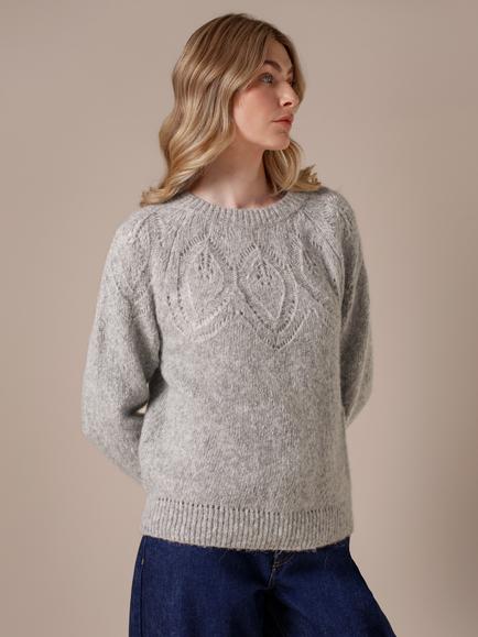 Celtic & Co. Leaf Yoke Print Alpaca Blend Jumper - view 2, Silver Grey