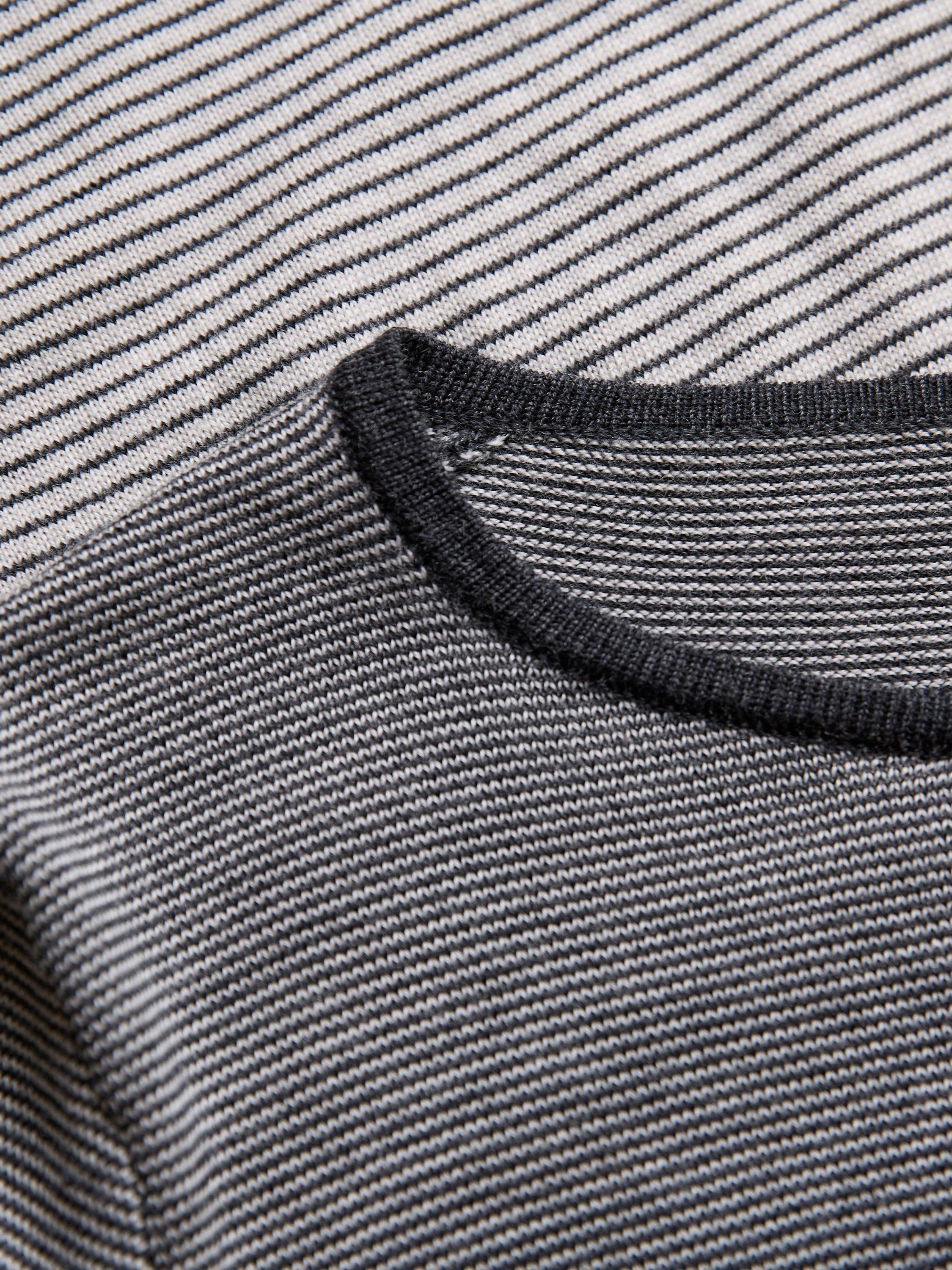 Product image 8 of 9, which shows Celtic & Co. Striped Knit Merino Wool Boat Neck Jumper, Charcoal/Ecru, XS