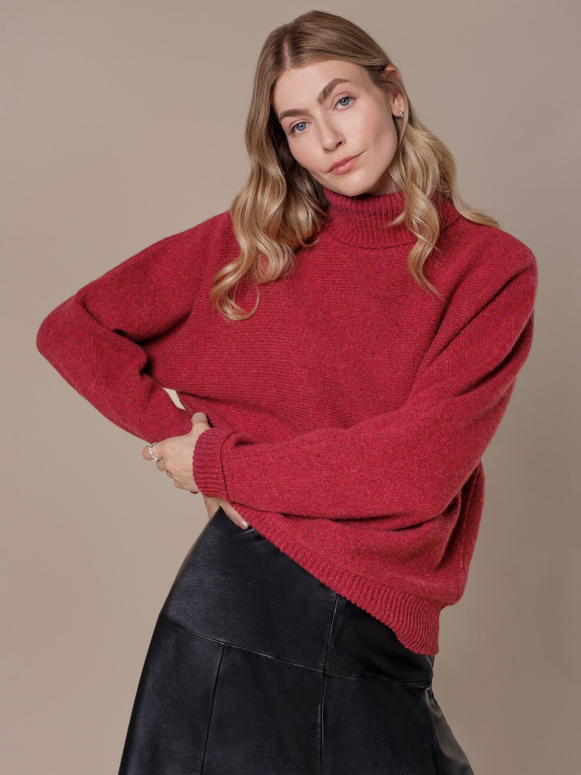 Product image 1 of 8, which shows Celtic & Co. Roll Neck Pure Merino Wool Jumper, Cherry, XS