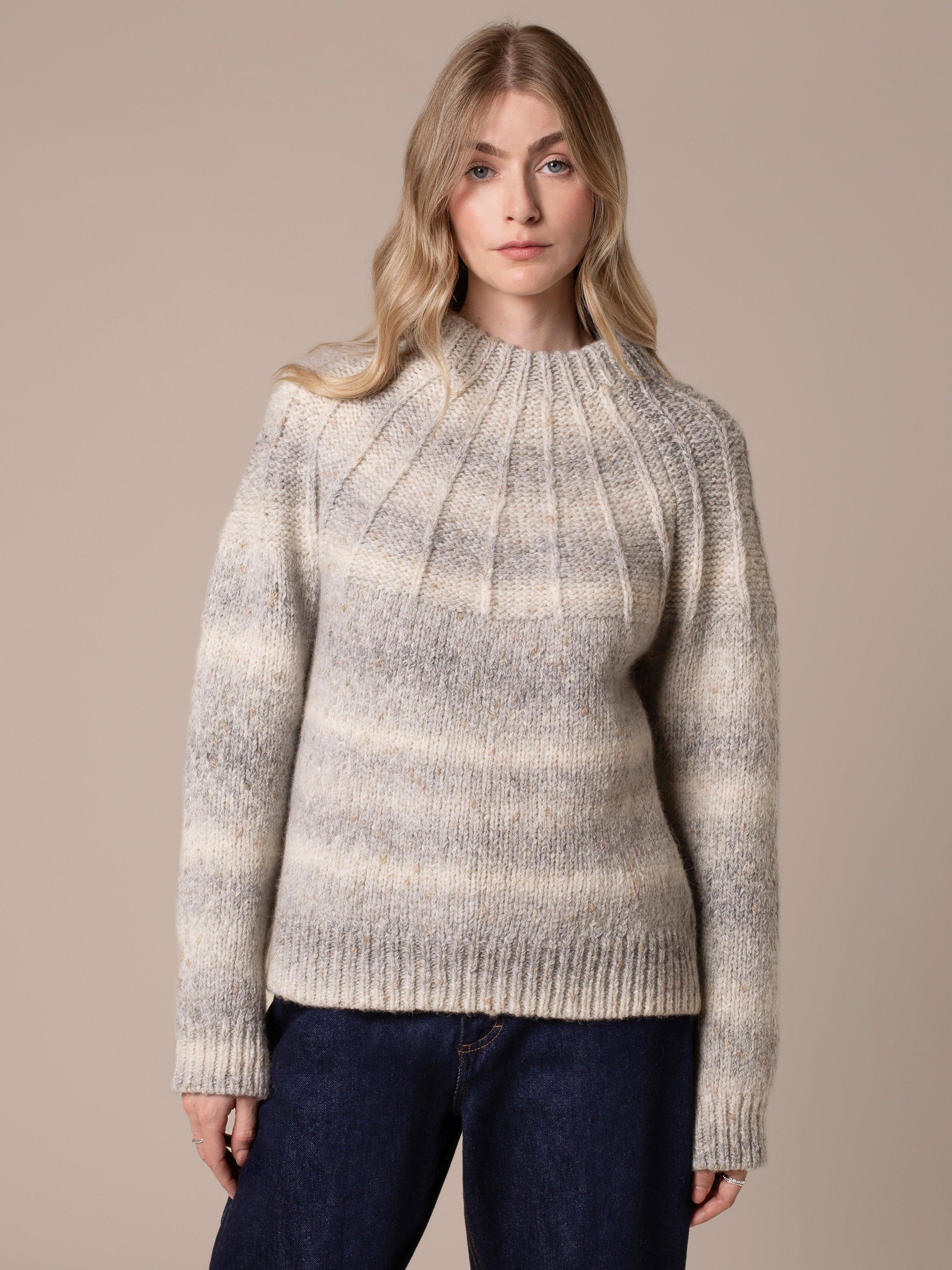 Product image 1 of 9, which shows Celtic & Co. Sunbeam Stitch Yoke Jumper, Light Grey, XS