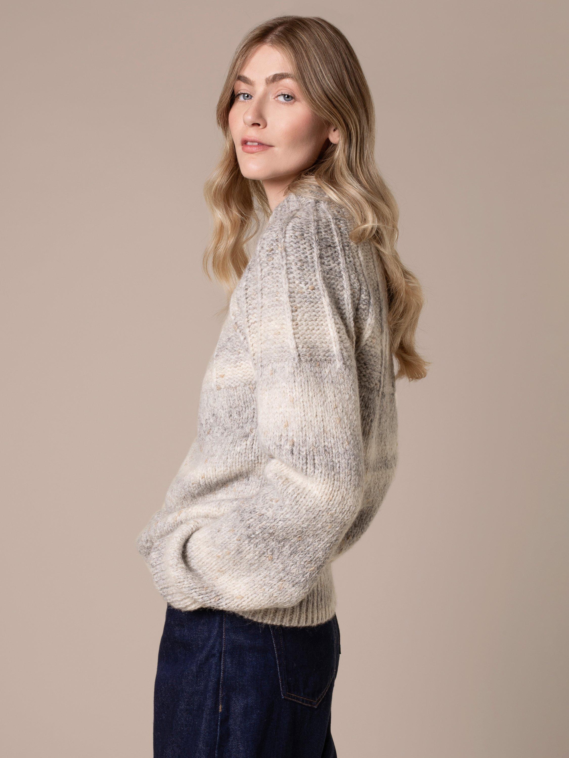 Product image 2 of 9, which shows Celtic & Co. Sunbeam Stitch Yoke Jumper, Light Grey, XS
