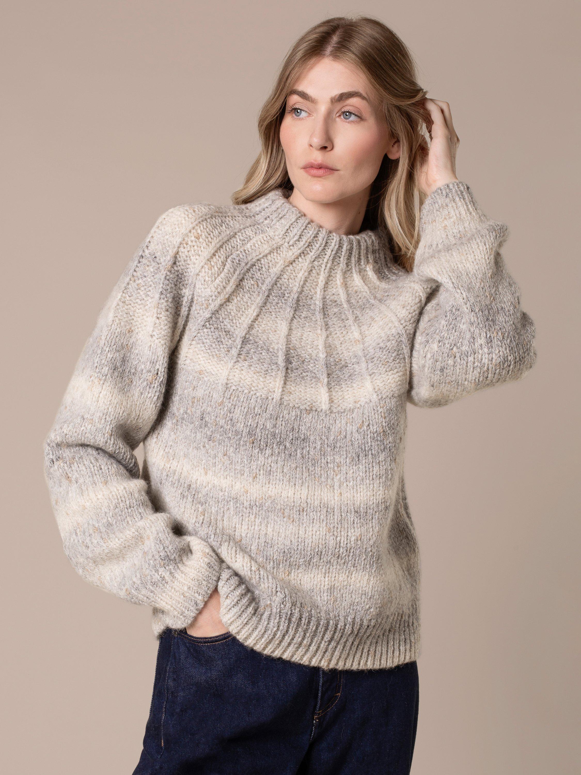 Product image 3 of 9, which shows Celtic & Co. Sunbeam Stitch Yoke Jumper, Light Grey, XS