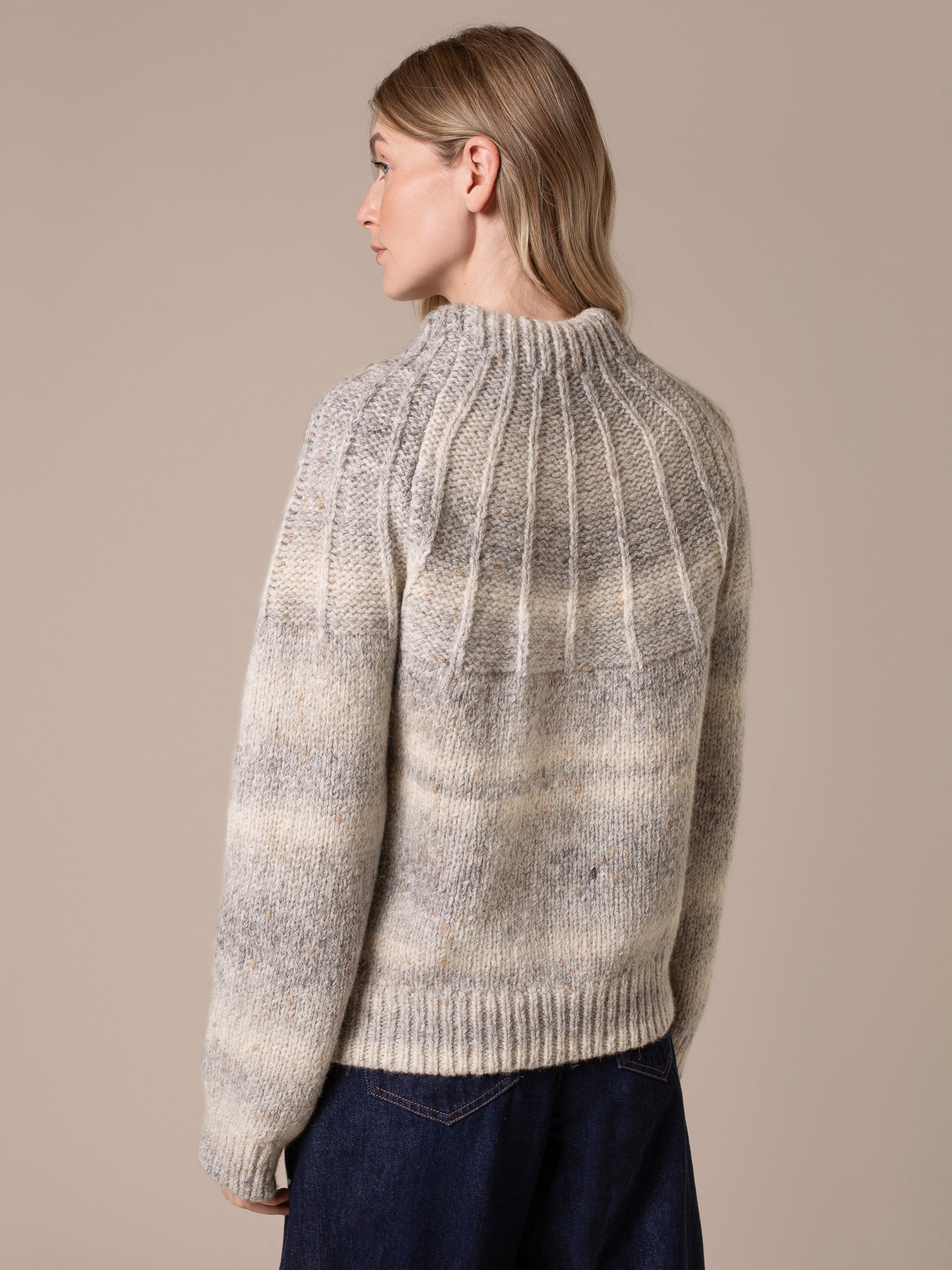 Product image 4 of 9, which shows Celtic & Co. Sunbeam Stitch Yoke Jumper, Light Grey, XS