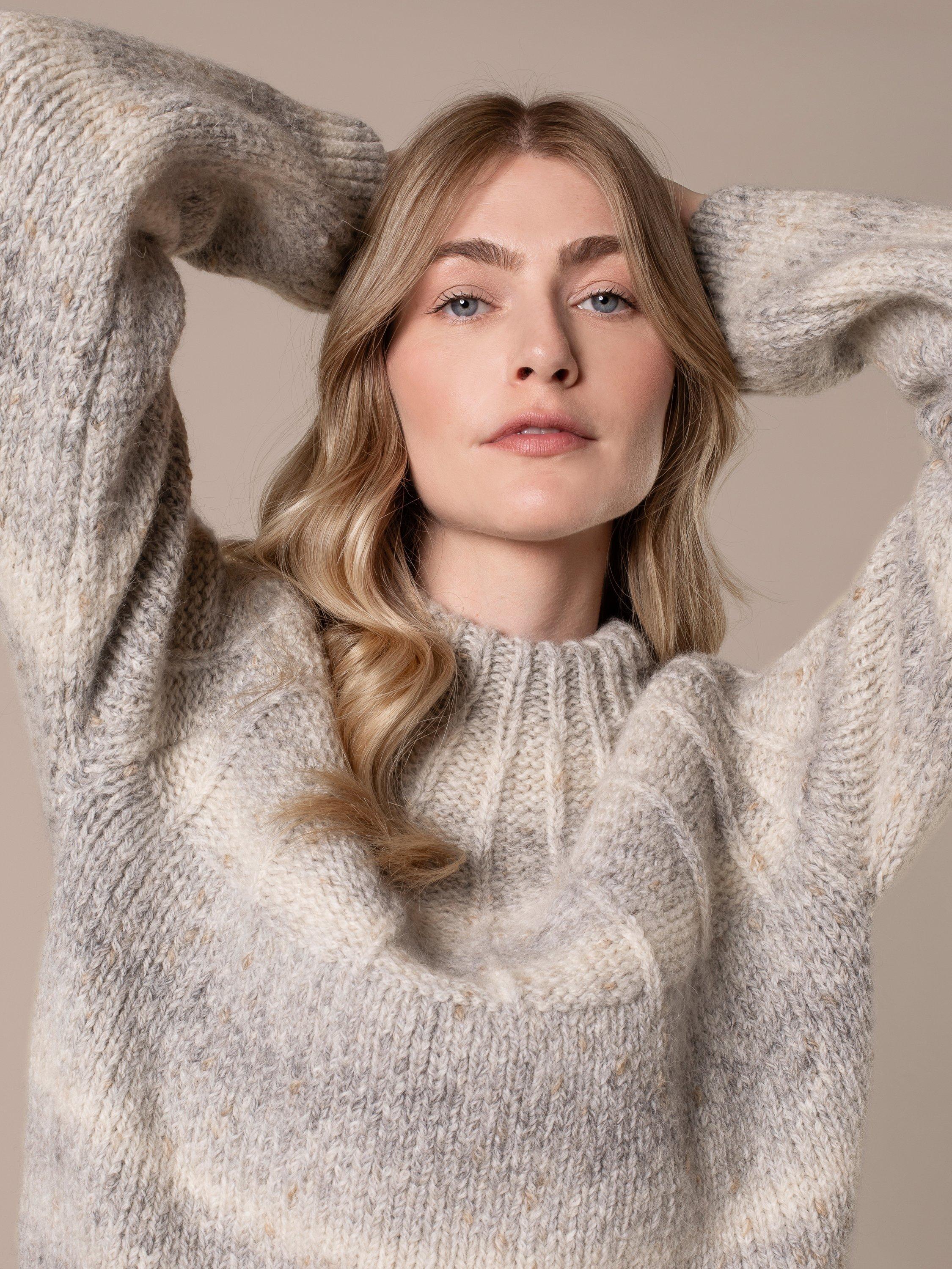 Product image 5 of 9, which shows Celtic & Co. Sunbeam Stitch Yoke Jumper, Light Grey, XS