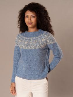Celtic & Co. Fair Isle Yoke Pure Donegal Wool Jumper, Vintage Blue, Vintage Blue