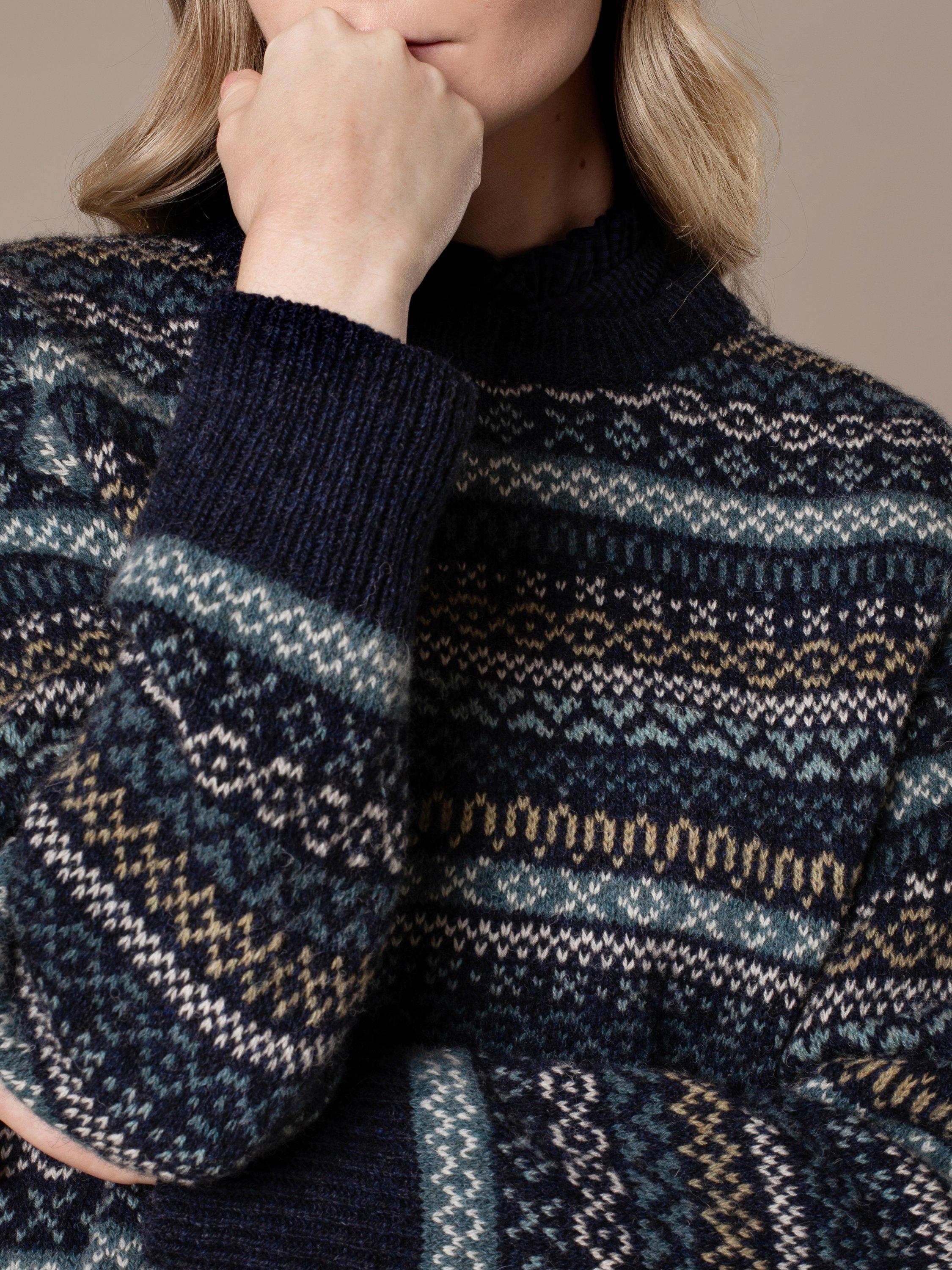 Product image 2 of 8, which shows Celtic & Co. Traditional Fair Isle Jumper, Navy/Multi, XS
