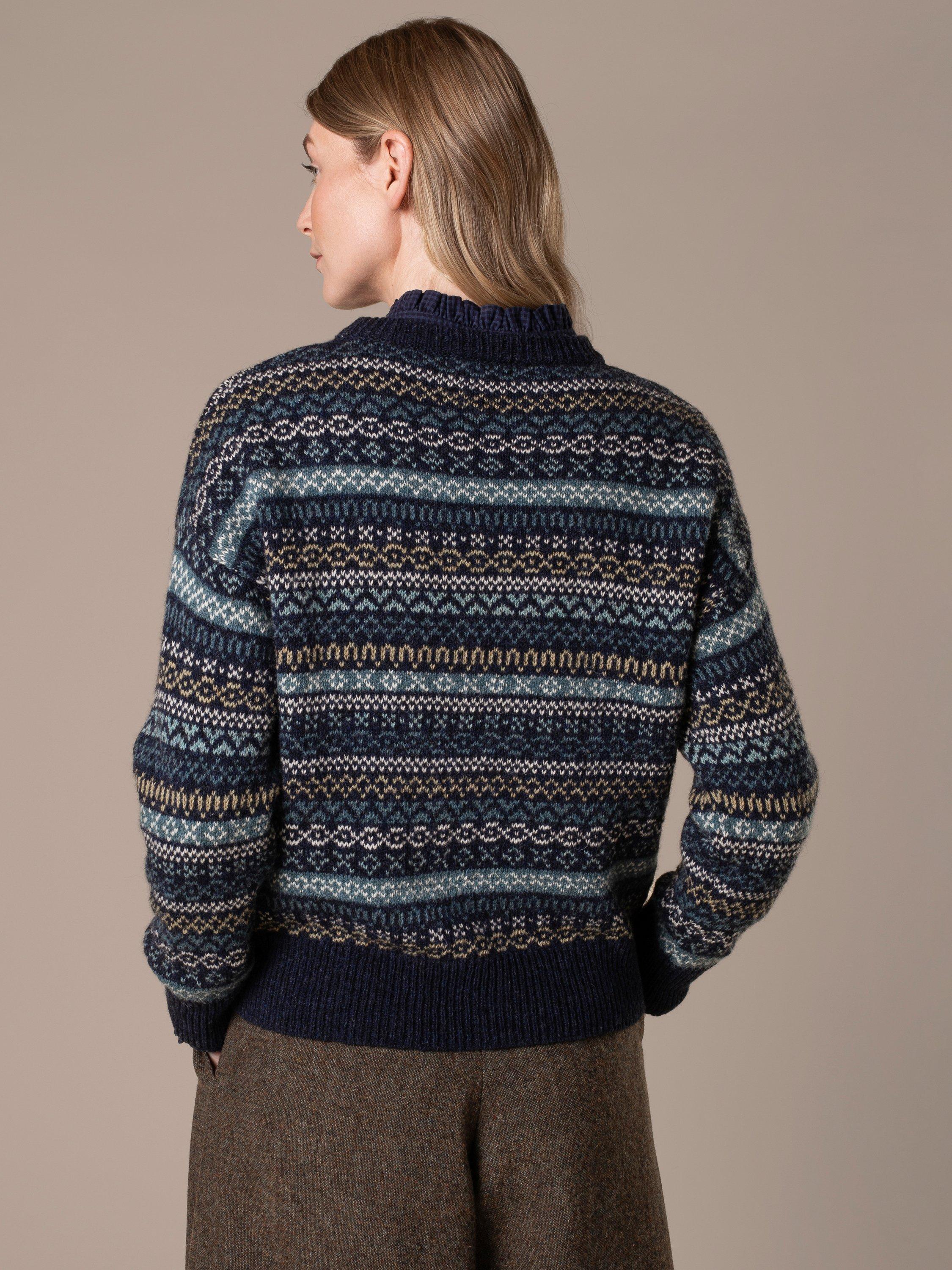 Product image 3 of 8, which shows Celtic & Co. Traditional Fair Isle Jumper, Navy/Multi, XS