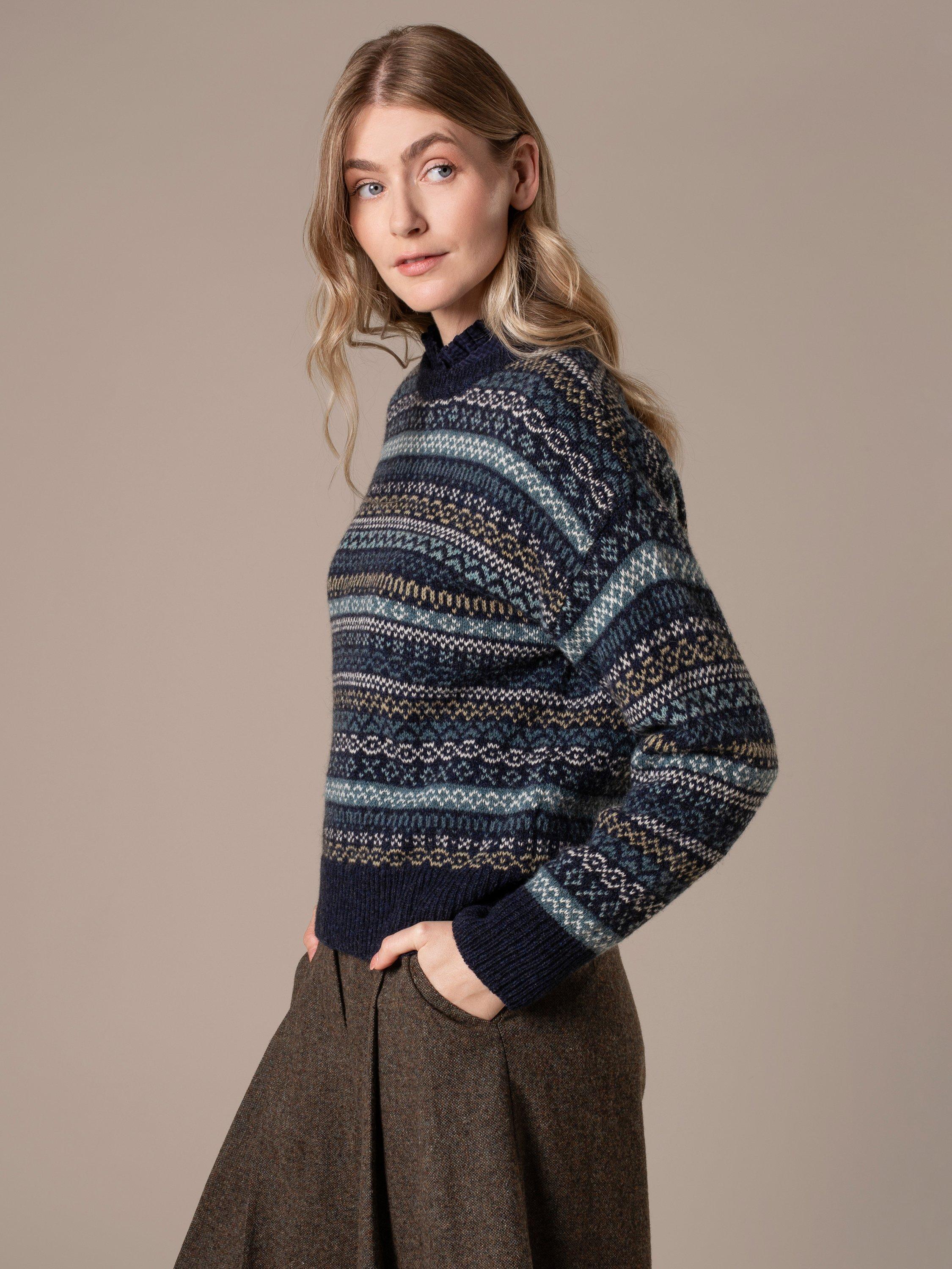 Product image 4 of 8, which shows Celtic & Co. Traditional Fair Isle Jumper, Navy/Multi, XS