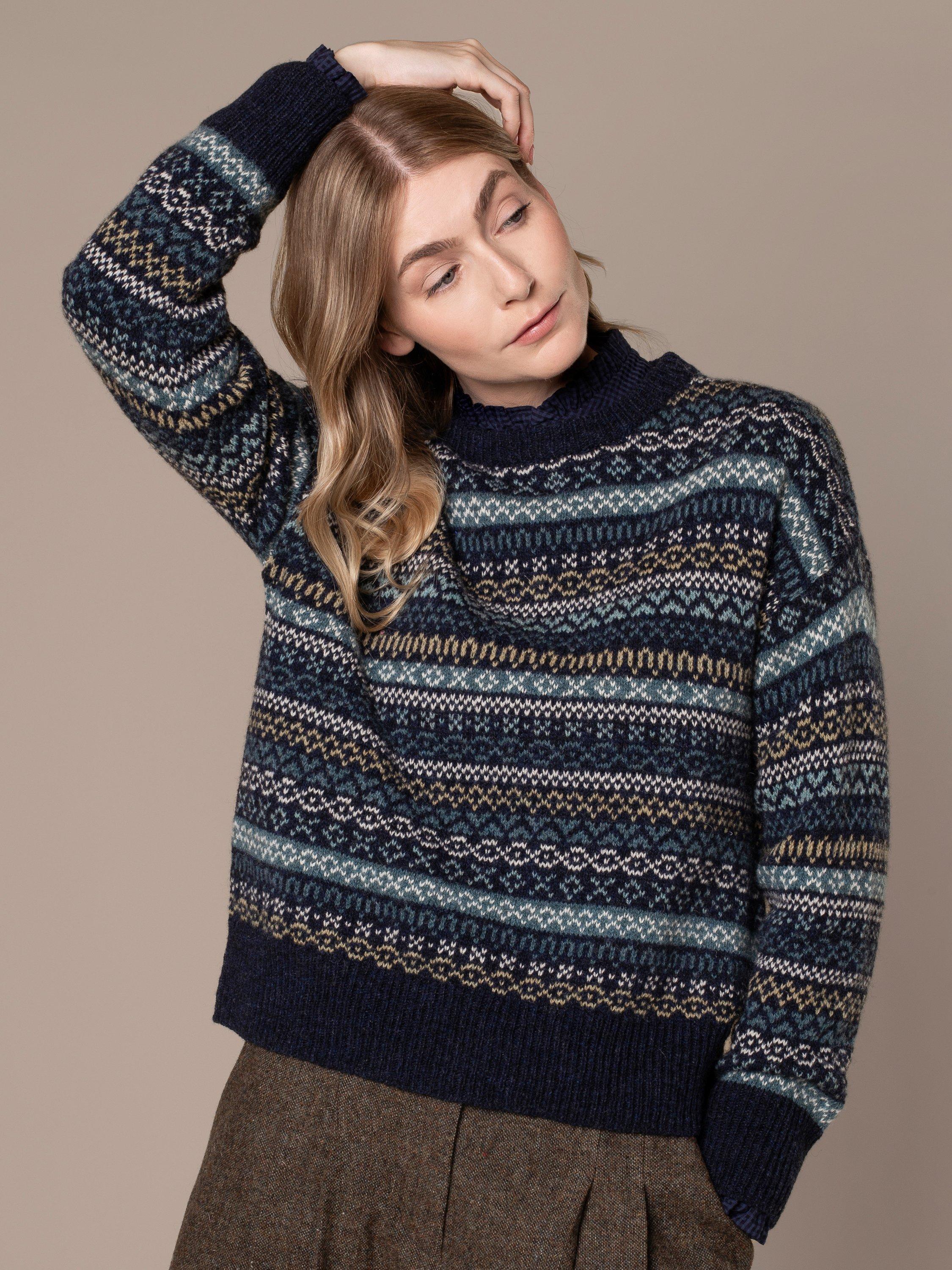 Product image 5 of 8, which shows Celtic & Co. Traditional Fair Isle Jumper, Navy/Multi, XS
