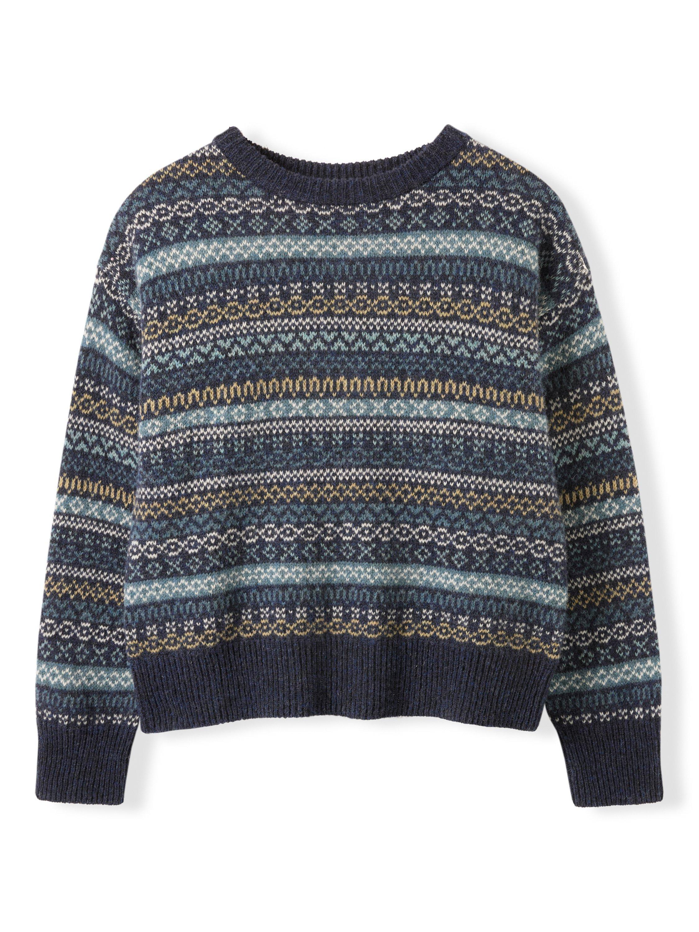 Product image 6 of 8, which shows Celtic & Co. Traditional Fair Isle Jumper, Navy/Multi, XS
