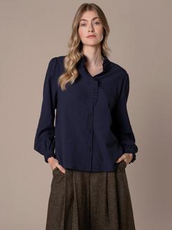 Celtic & Co. Textured Frill Collar Blouse, Dark Navy