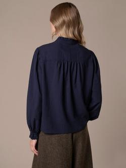 Celtic & Co. Textured Frill Collar Blouse - view 2, Dark Navy