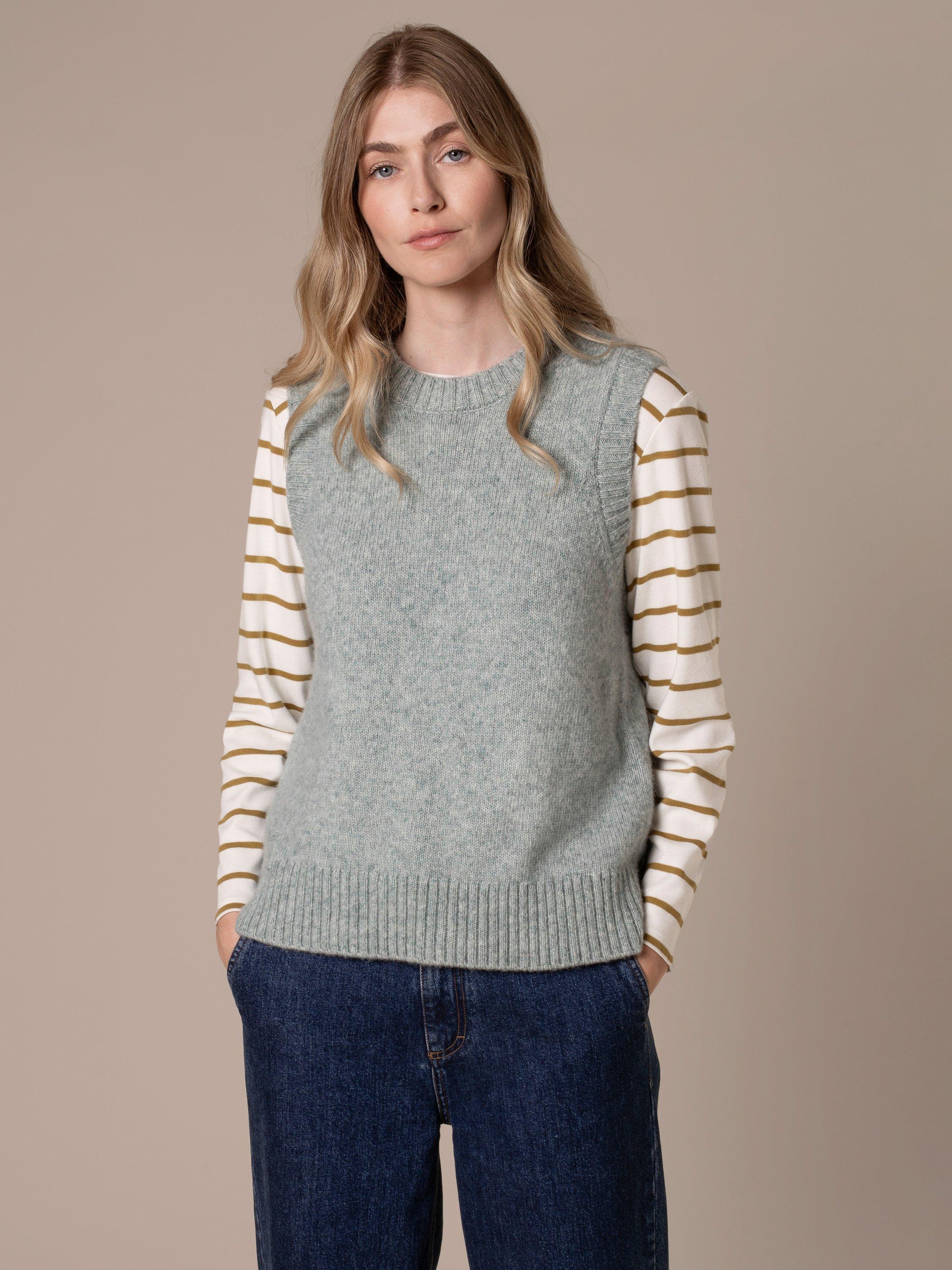 Product image 1 of 7, which shows Celtic & Co. Sleeveless Wool Cotton Blend Jumper, Dark Skylight, XS