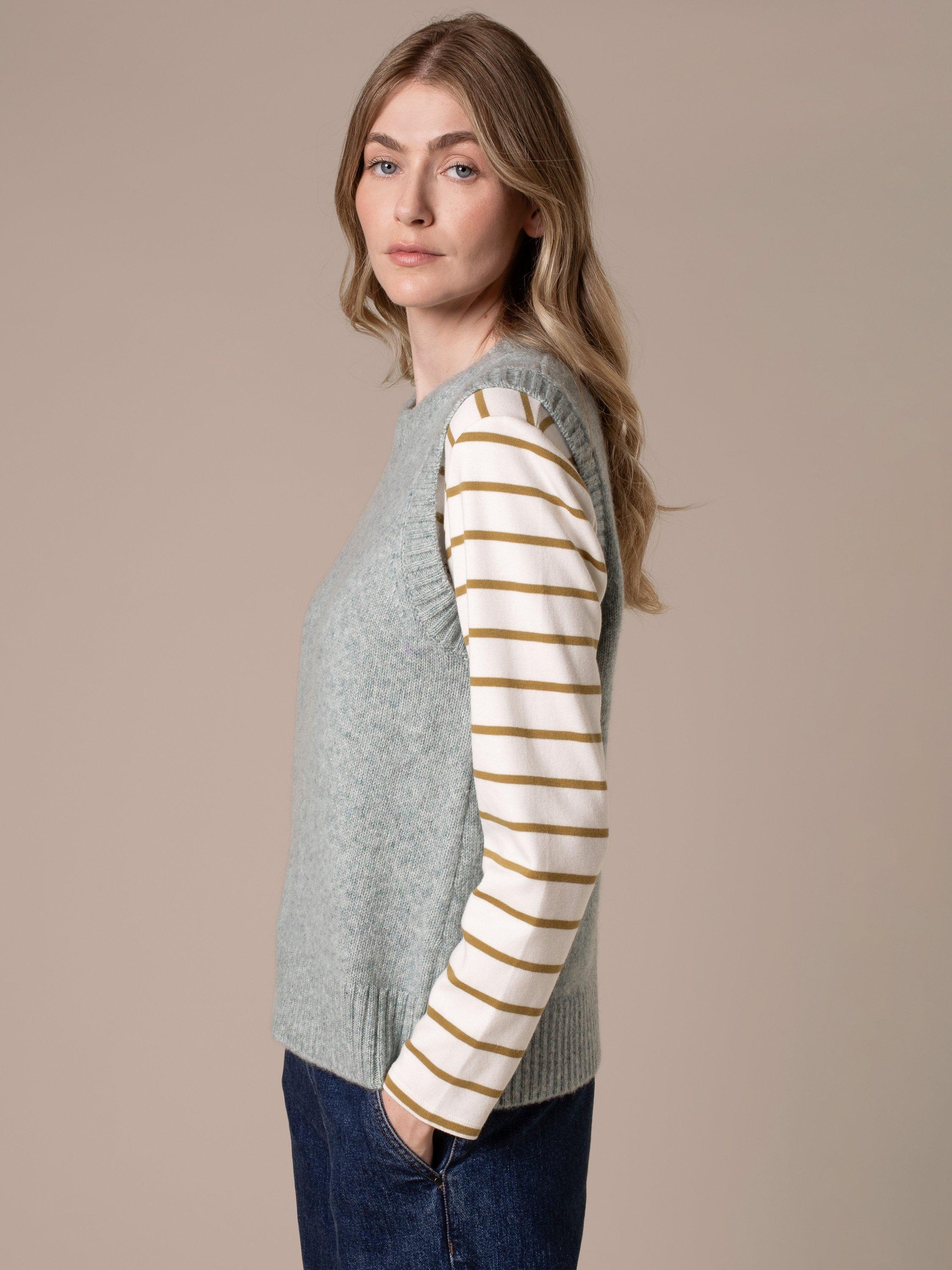 Product image 3 of 7, which shows Celtic & Co. Sleeveless Wool Cotton Blend Jumper, Dark Skylight, XS
