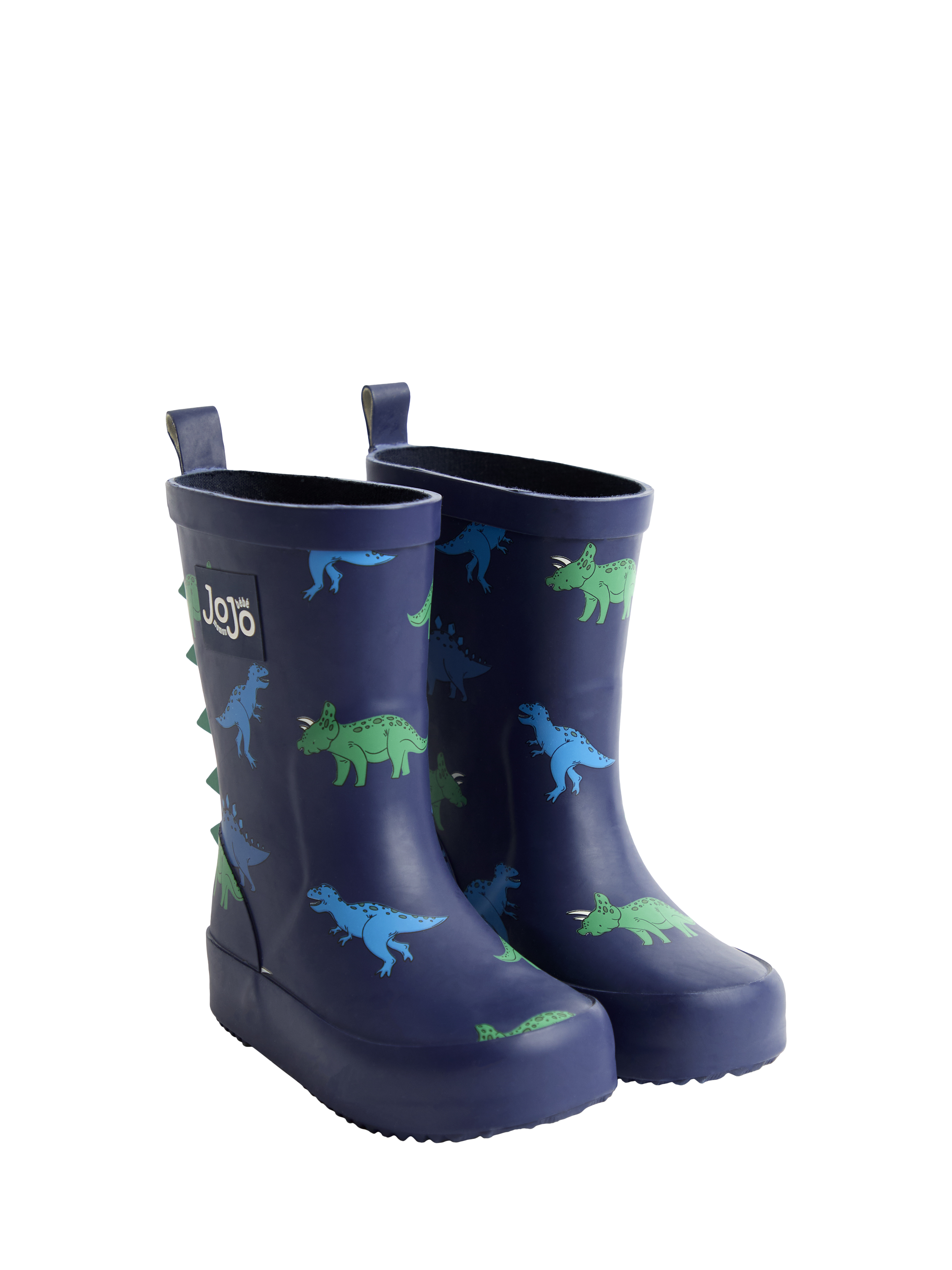 Product image 1 of 4, which shows JoJo Maman Bébé Kids' 3D Dino Wellington Boots, Navy, EU23