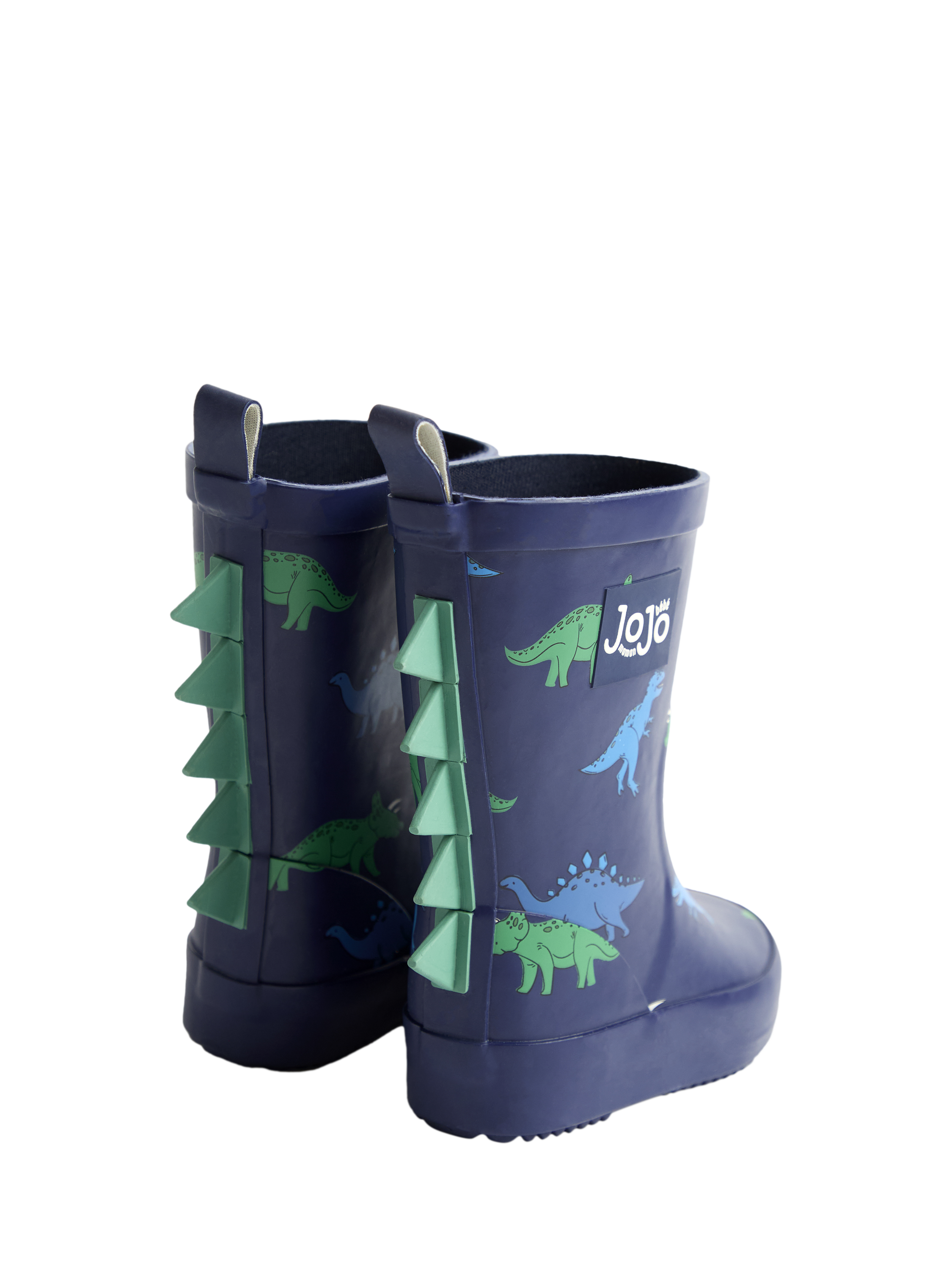 Product image 2 of 4, which shows JoJo Maman Bébé Kids' 3D Dino Wellington Boots, Navy, EU23