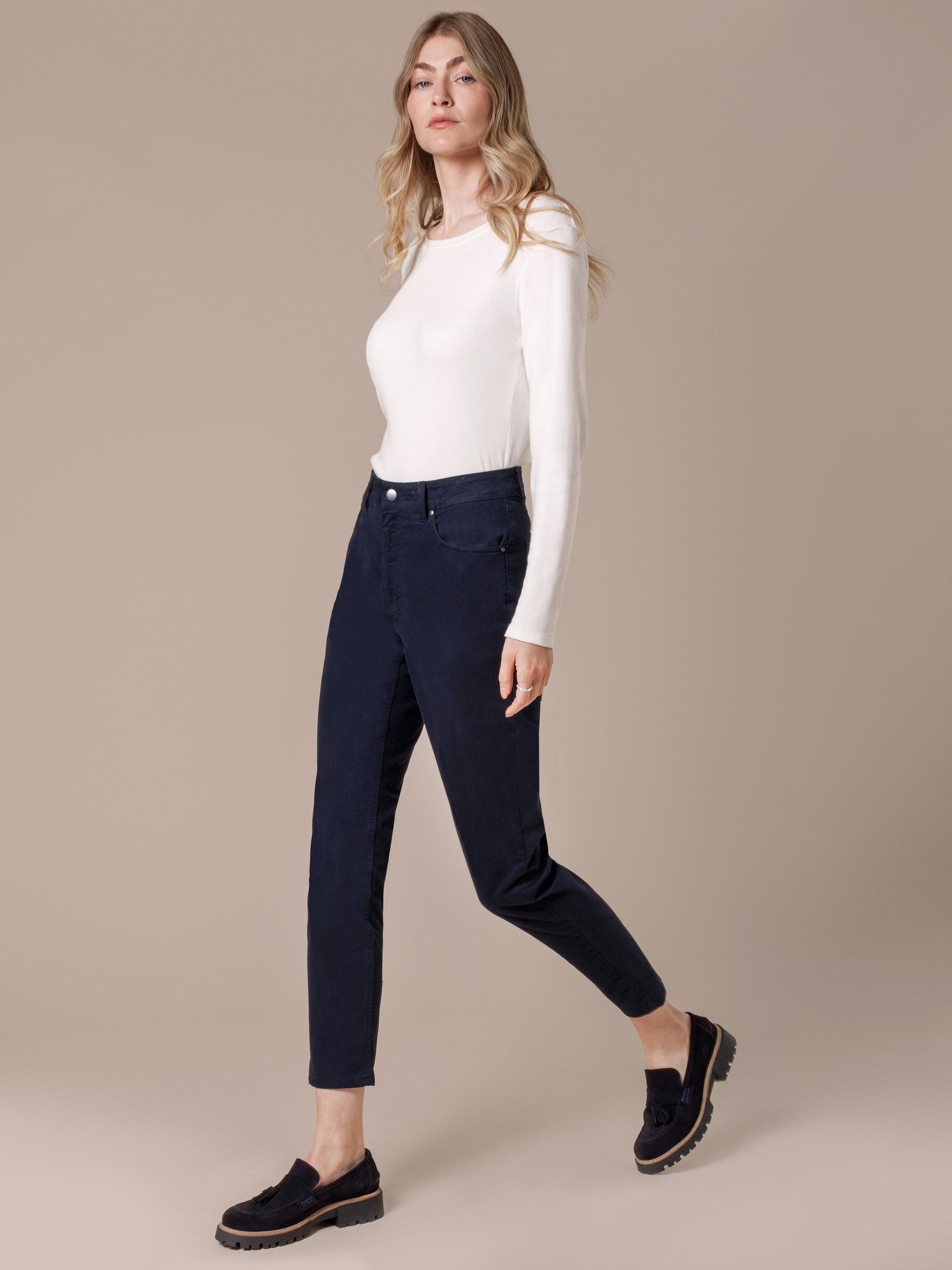 Product image 4 of 7, which shows Celtic & Co. Stretch Twill Slim Leg Trousers, Dark Navy, 8