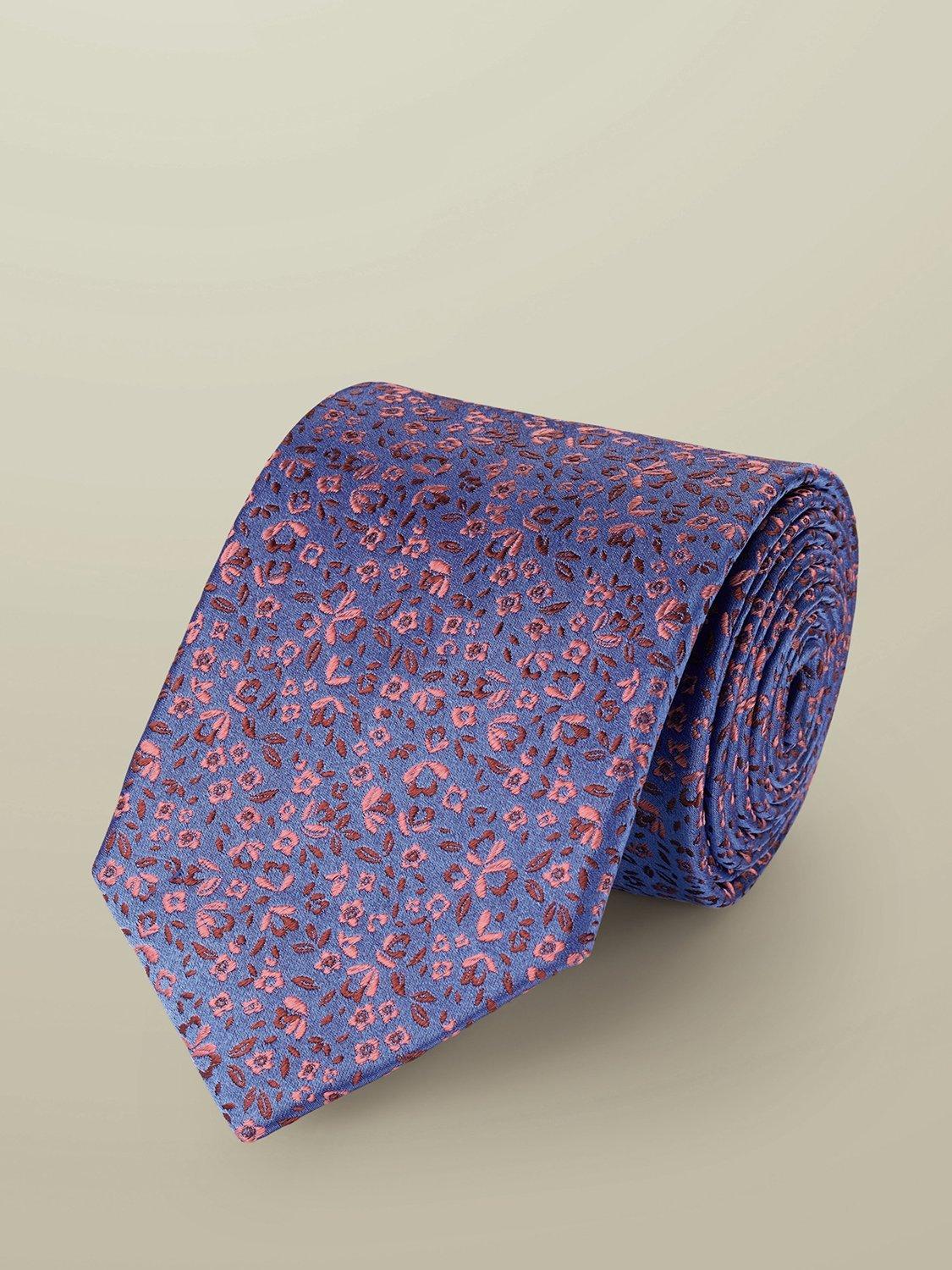 Product image 1 of 2, which shows Charles Tyrwhitt Micro Floral Silk Tie, Blue/Pink, One Size