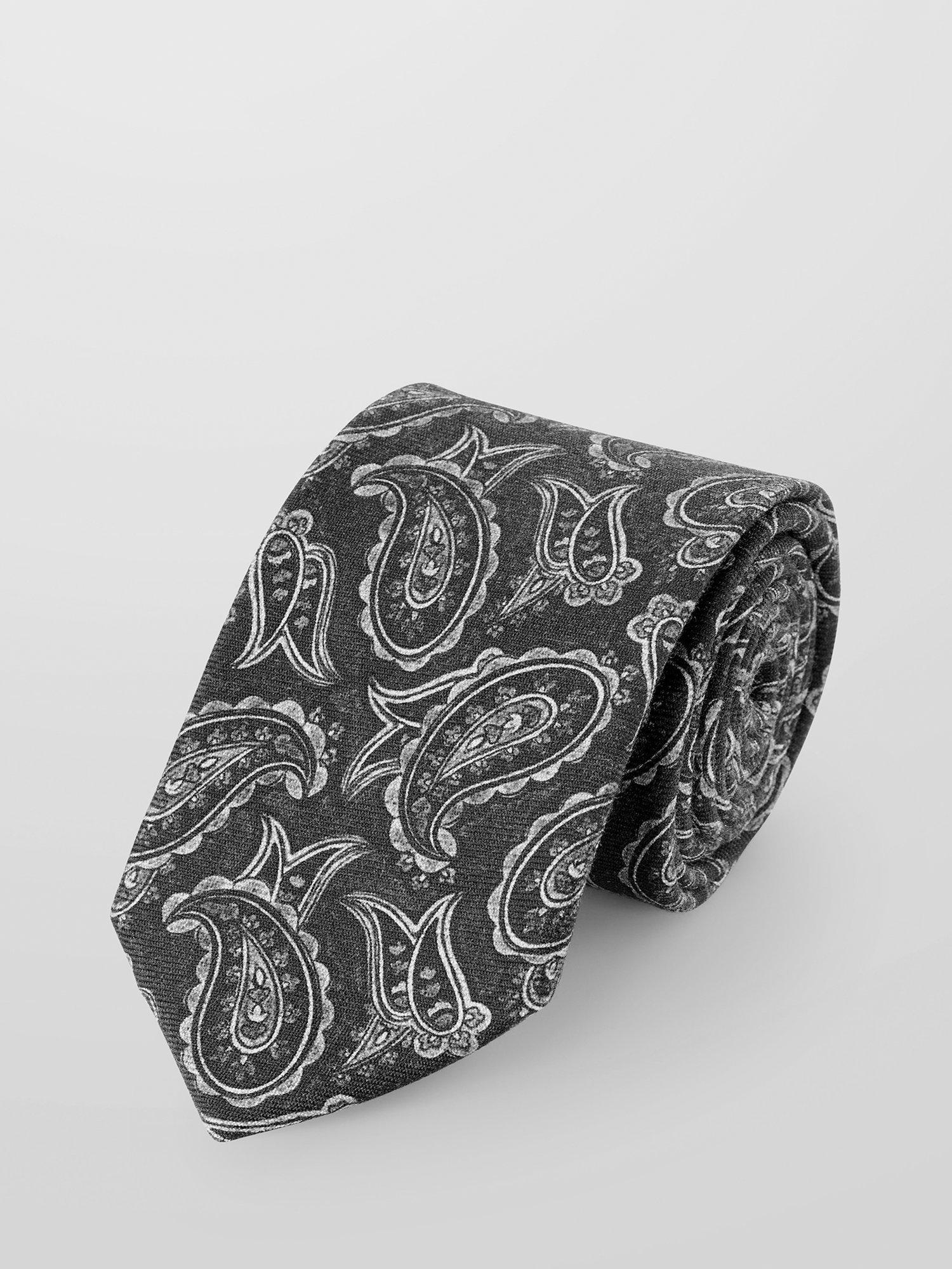 Product image 1 of 2, which shows Charles Tyrwhitt Paisley Print Wool Tie, Grey/White, One Size