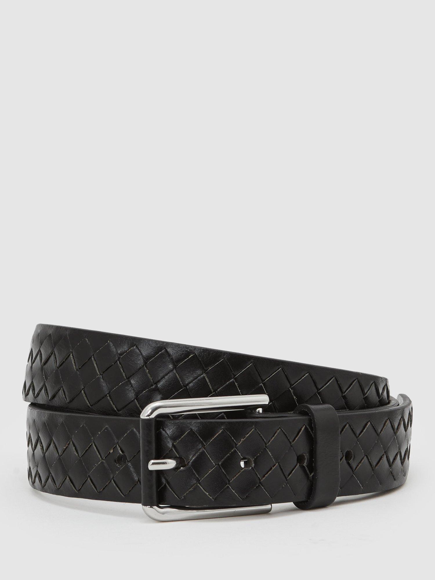 Product image 1 of 5, which shows Reiss Preston Woven Leather Belt, Black, 32R