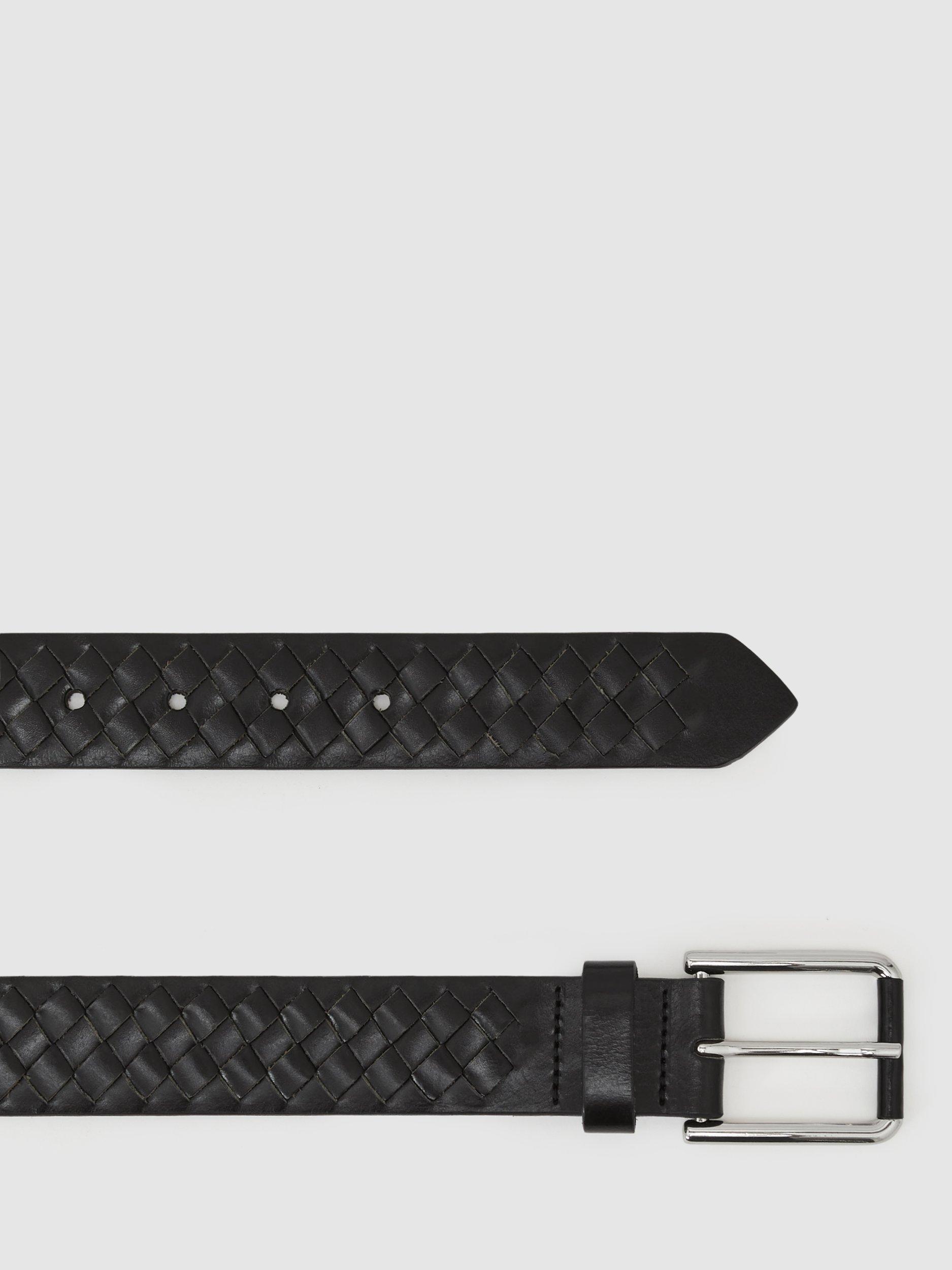 Product image 4 of 5, which shows Reiss Preston Woven Leather Belt, Black, 32R