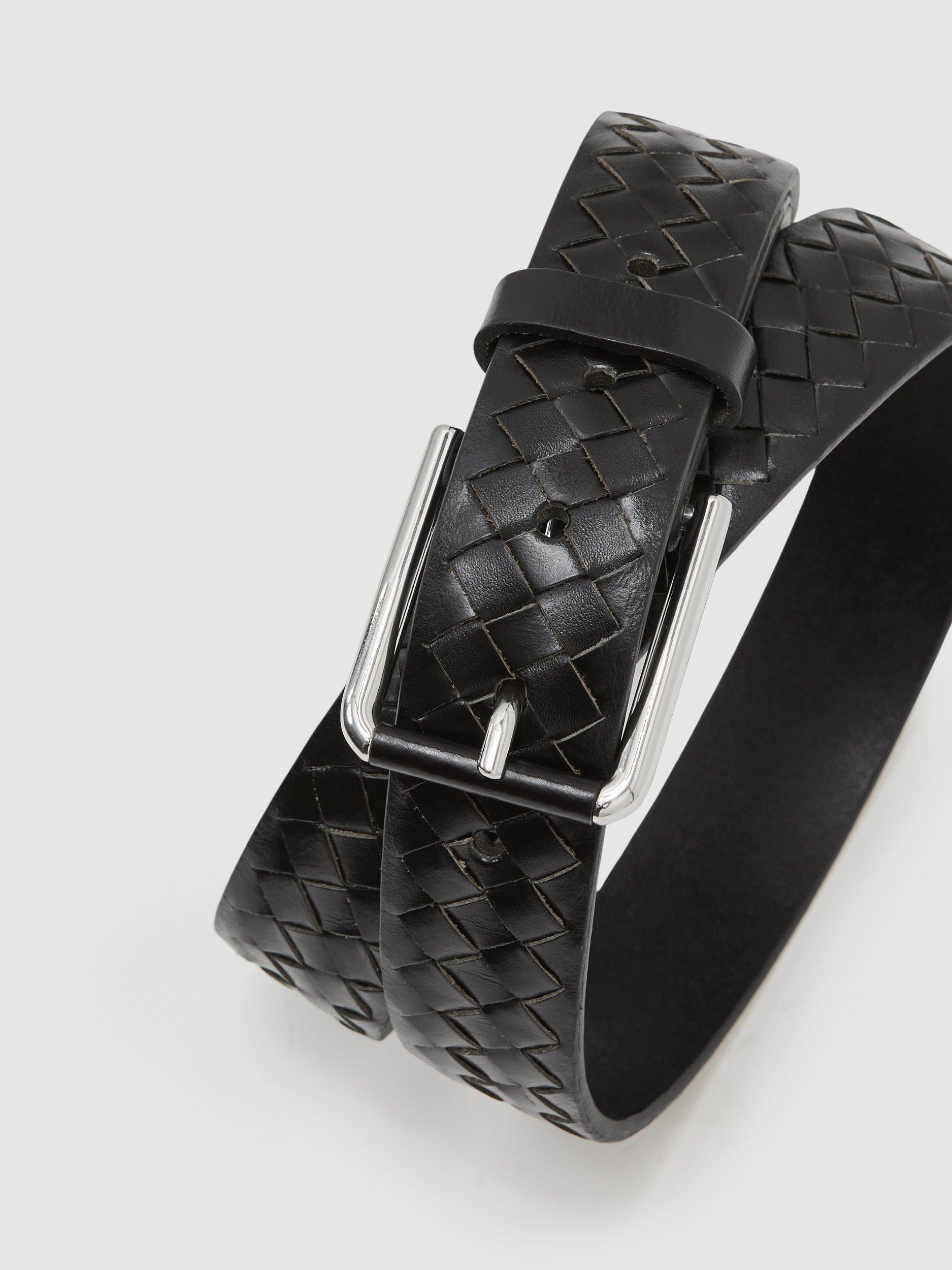 Product image 5 of 5, which shows Reiss Preston Woven Leather Belt, Black, 32R
