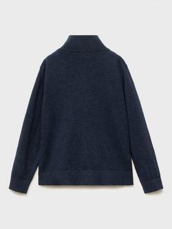 Mango Kids' Lukeb Cotton Zip Neck Cardigan, Navy - view 2, Navy