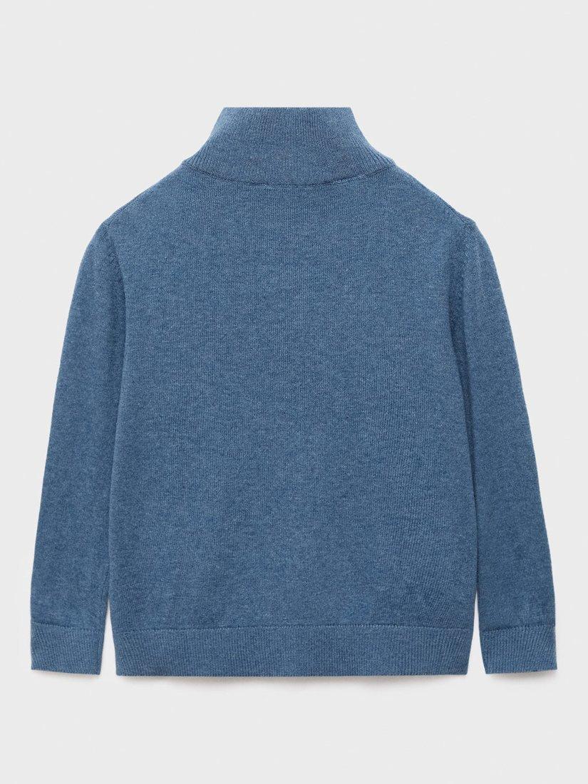 Product image 2 of 4, which shows Mango Kids' Harry Cotton Zip Neck Jumper, Medium Blue, 12-18 months