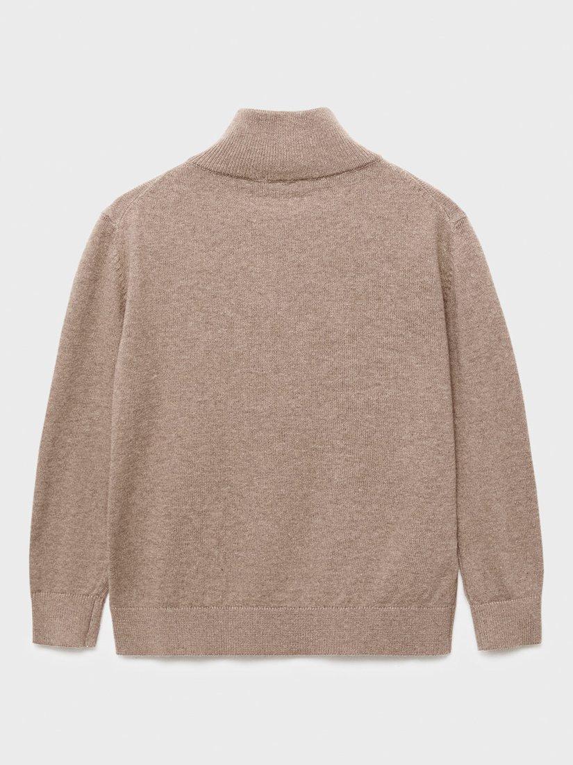 Product image 2 of 4, which shows Mango Kids' Harry Cotton Zip Neck Jumper, Medium Brown, 9-12 months