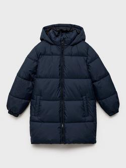Mango Kids' Amerlong Puffer Jacket, Navy - view 2, Navy