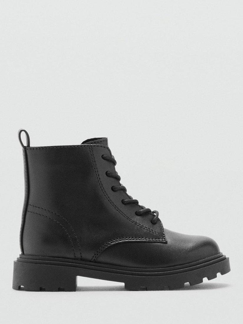 Product image 1 of 4, which shows Mango Kids' Basmab Leather Lace Up Boots, Black, 10 Jnr