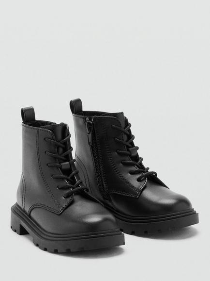 Mango Kids' Basmab Leather Lace Up Boots, Black - view 2, Black