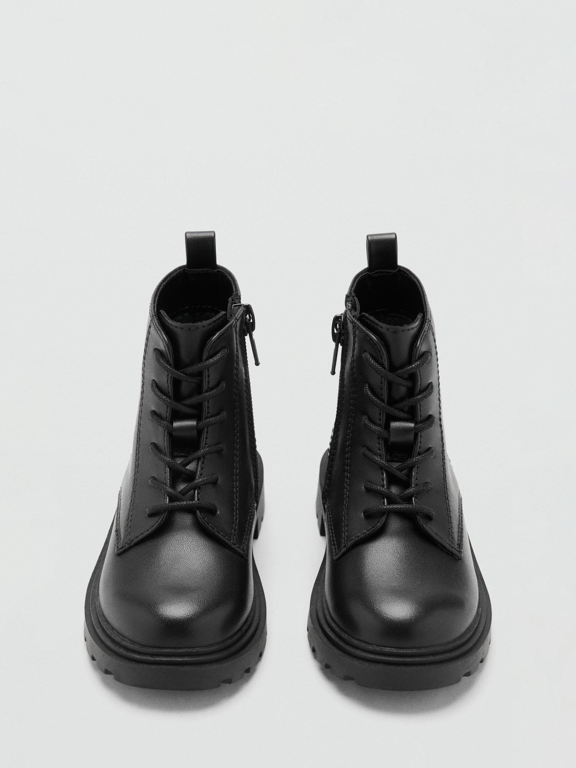 Product image 4 of 4, which shows Mango Kids' Basmab Leather Lace Up Boots, Black, 10 Jnr