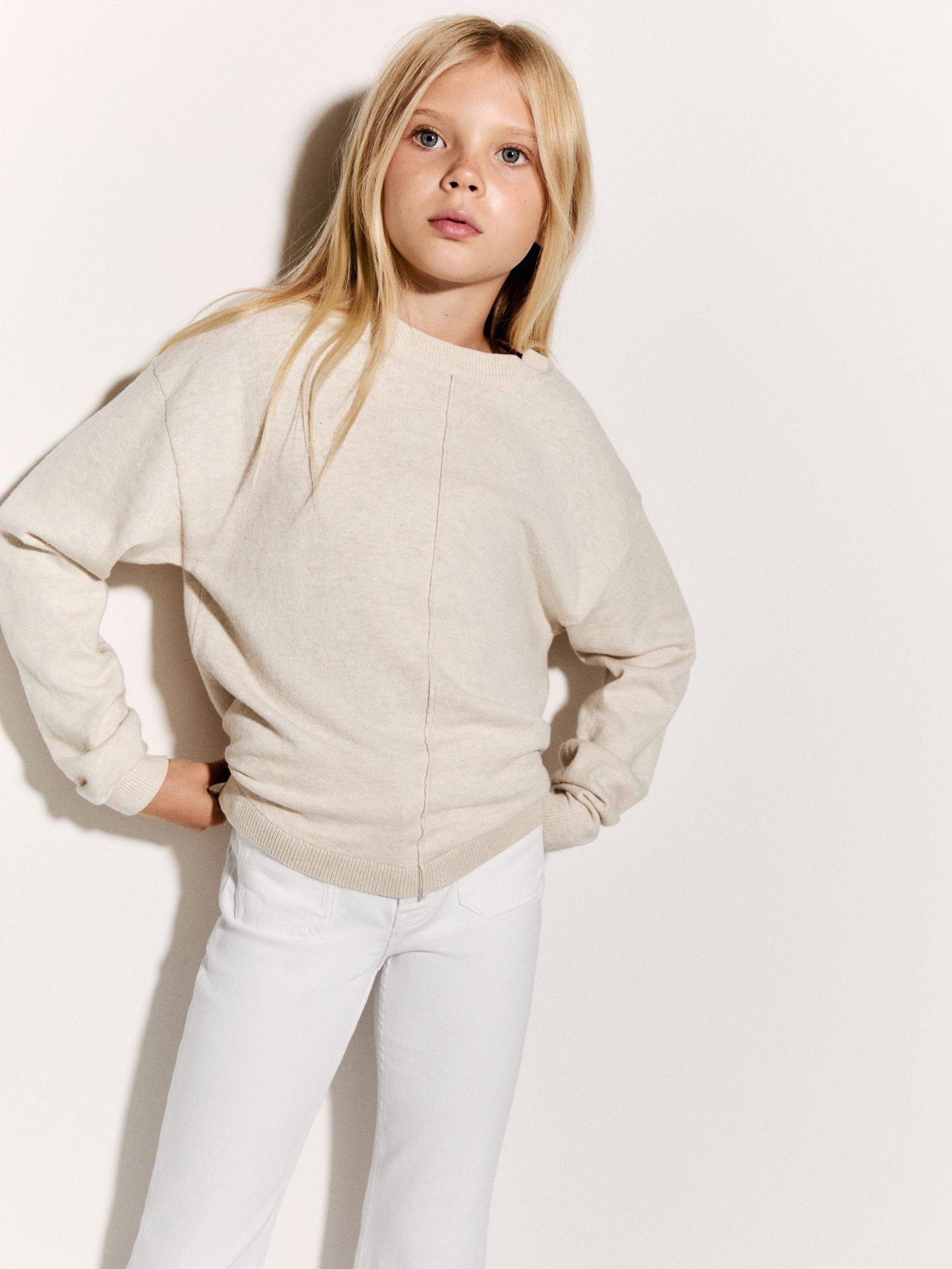 Product image 1 of 5, which shows Mango Kids' Pip Cotton Sweatshirt, Light Beige, 5-6 years