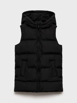 Mango Kids' Lina Quilted Hooded Waterproof Gilet, Black, Black
