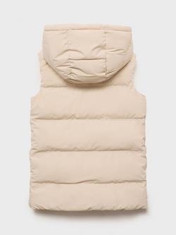 Mango Kids' Lina Quilted Hooded Waterproof Gilet, Light Beige - view 2, Light Beige