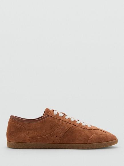 Mango Point Lace Up Suede Trainers,  Medium Brown, Medium Brown